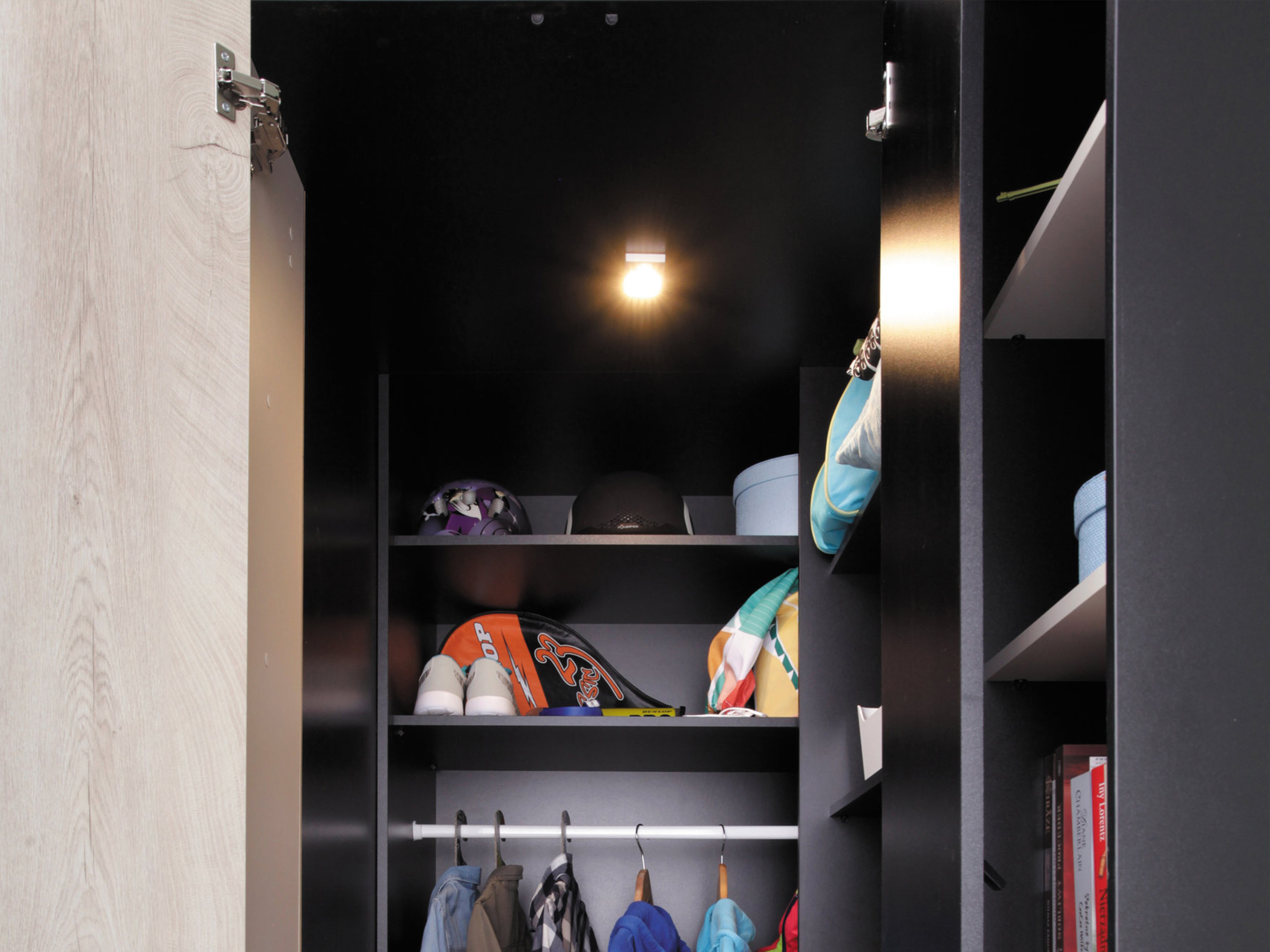 Corner wardrobe Camteso 113 (Black + Oak + Beige)
