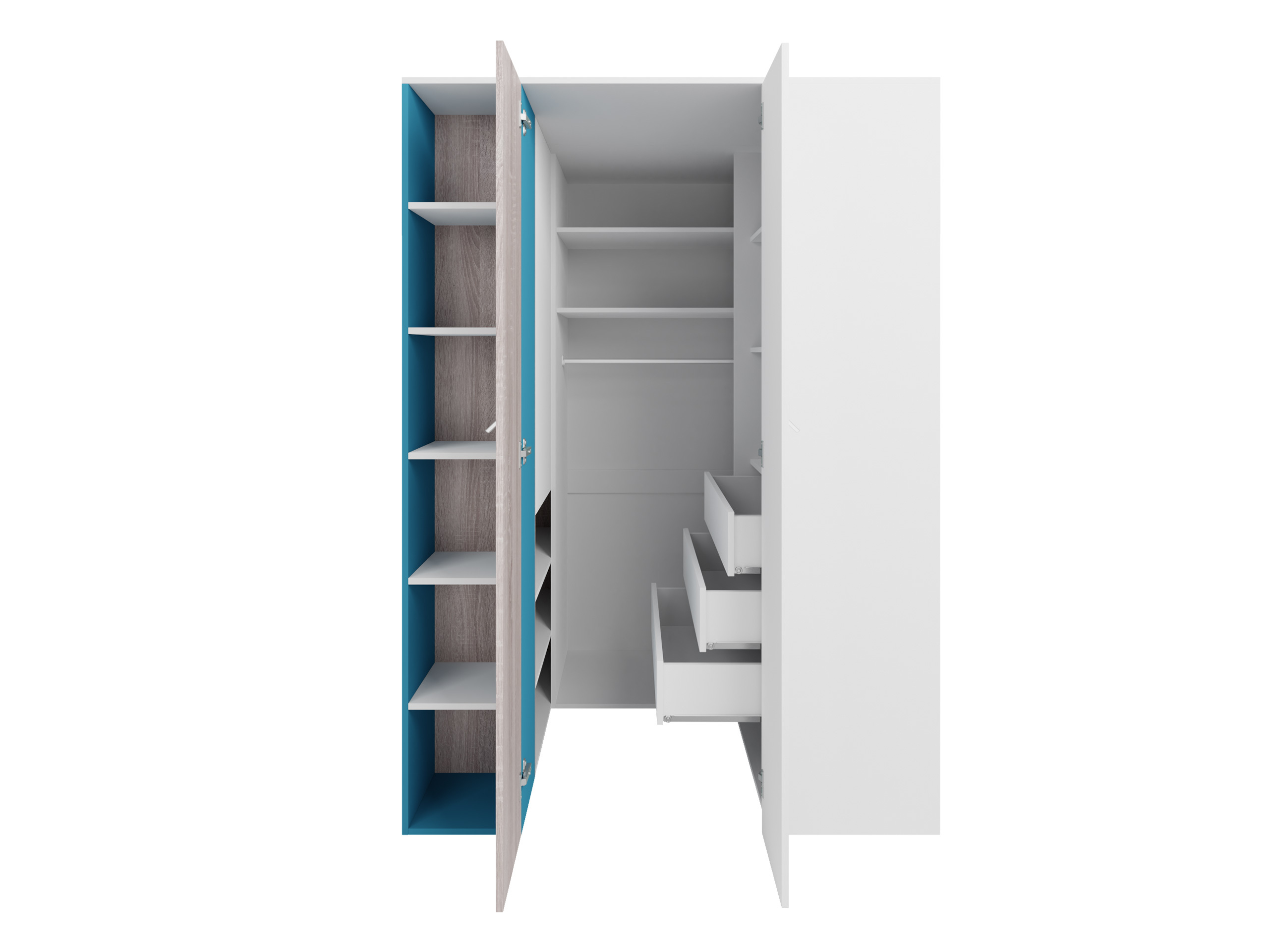 Corner wardrobe Camteso 113 (White + Oak + Turquoise)