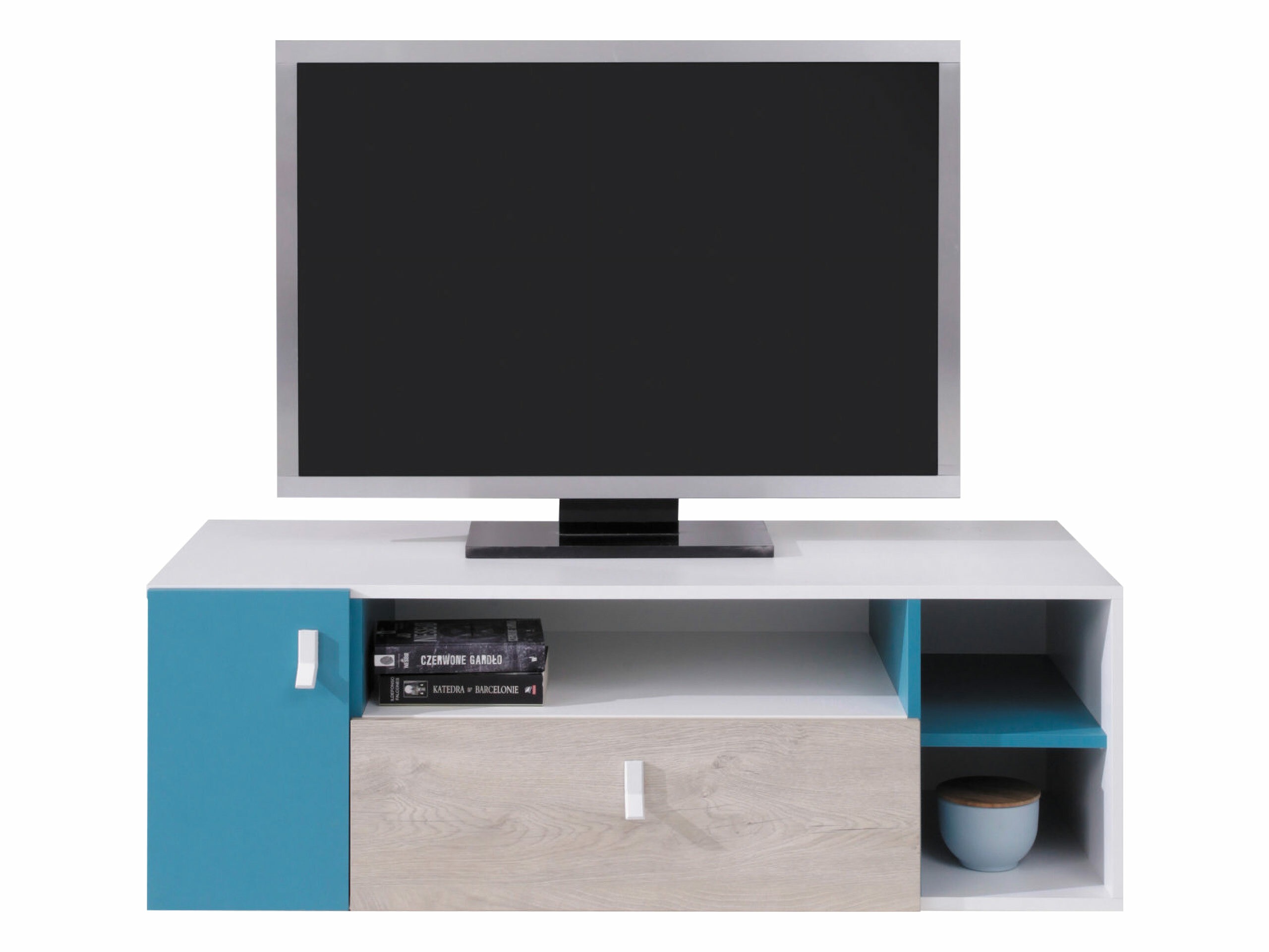 TV stand Camteso 108 (White + Oak + Turquoise)