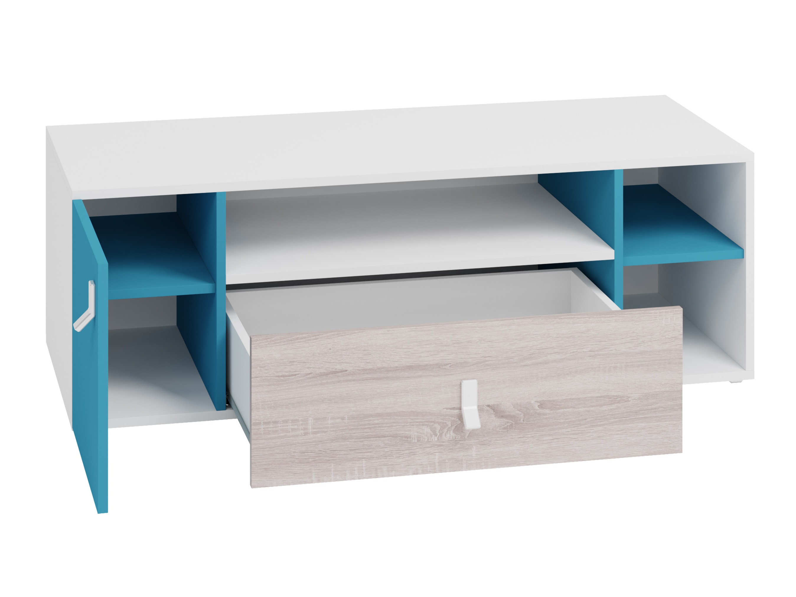 TV stand Camteso 108 (White + Oak + Turquoise)