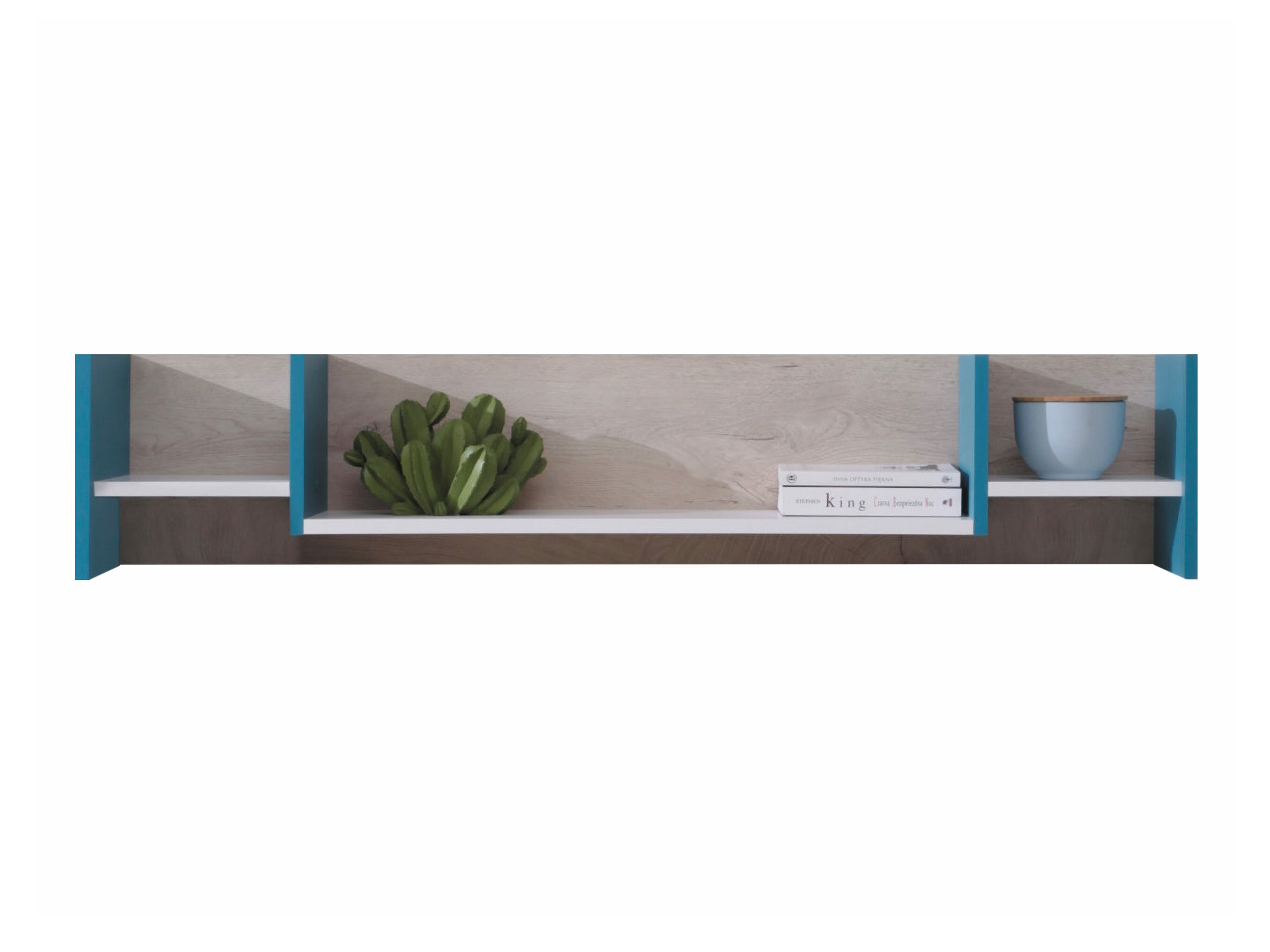 Wall shelf Camteso 111 (White + Oak + Turquoise)