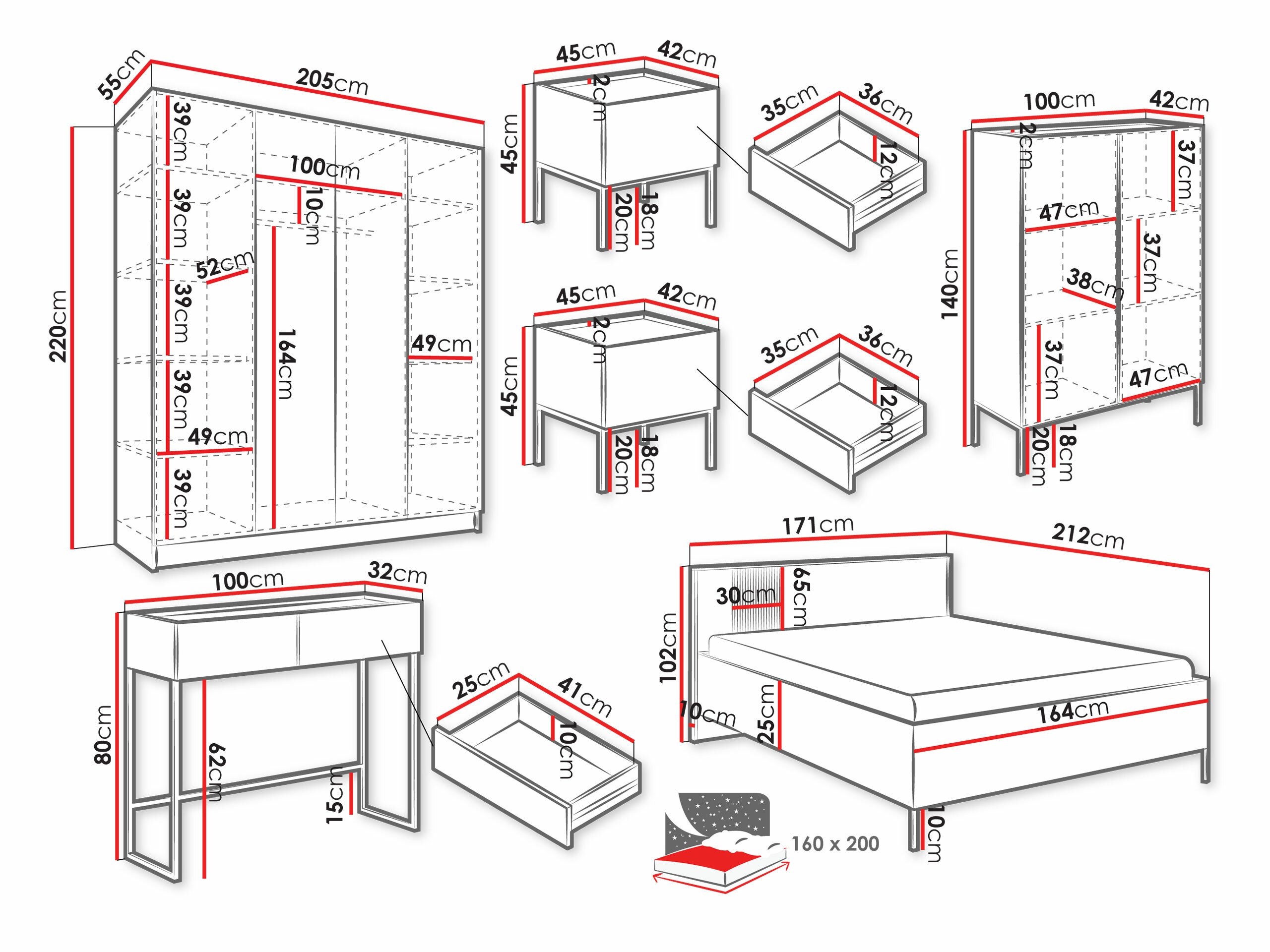 Bedroom set Lunole 111 (Artisan oak + Black)