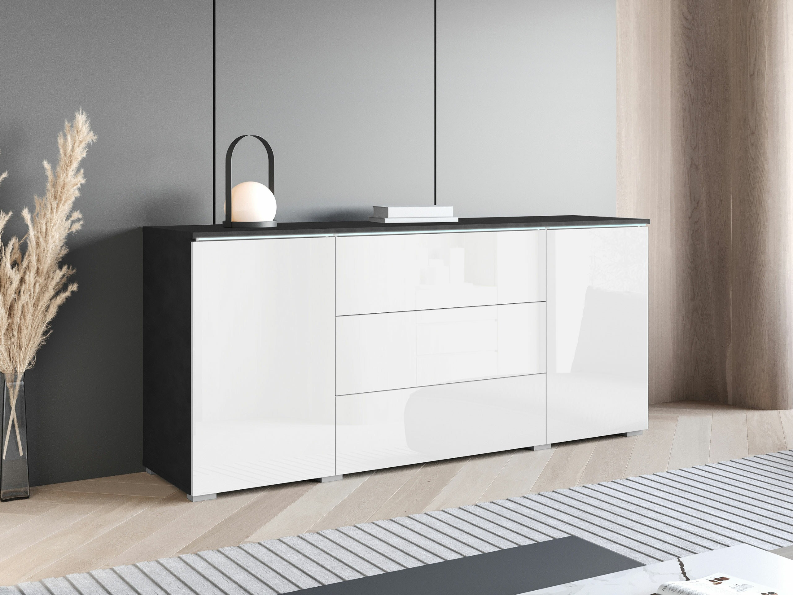 Chest of drawers Mirfivo 102 (Matera grey + Glossy white)