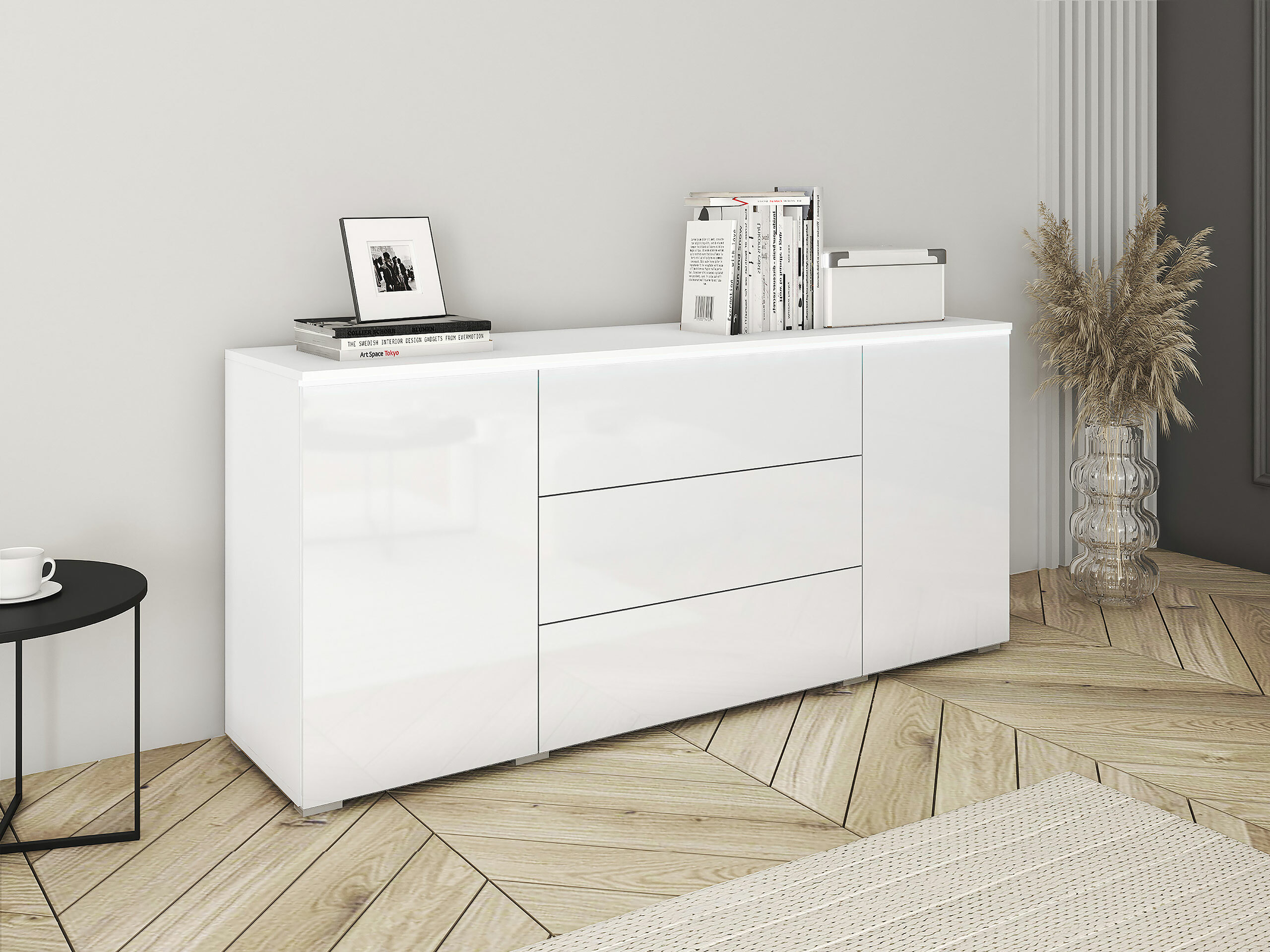 Chest of drawers Mirfivo 102 (White + Glossy white)