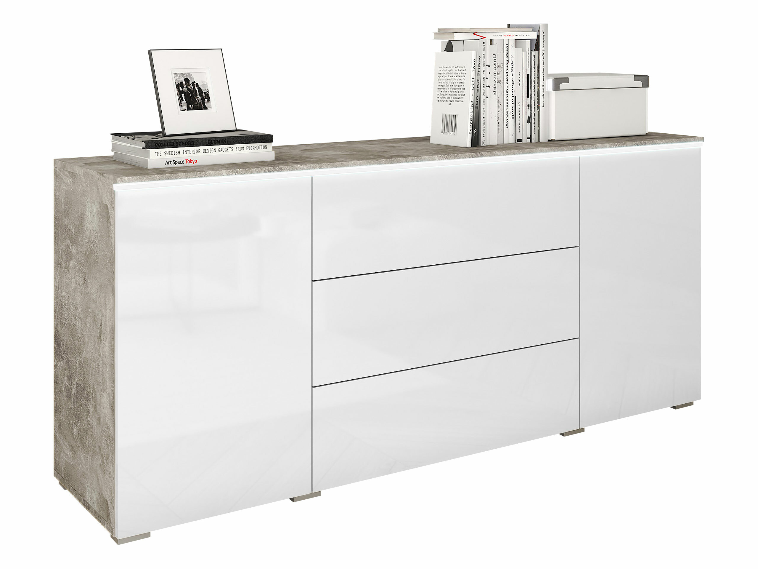 Chest of drawers Sarasota 142 (Concrete + Glossy white)