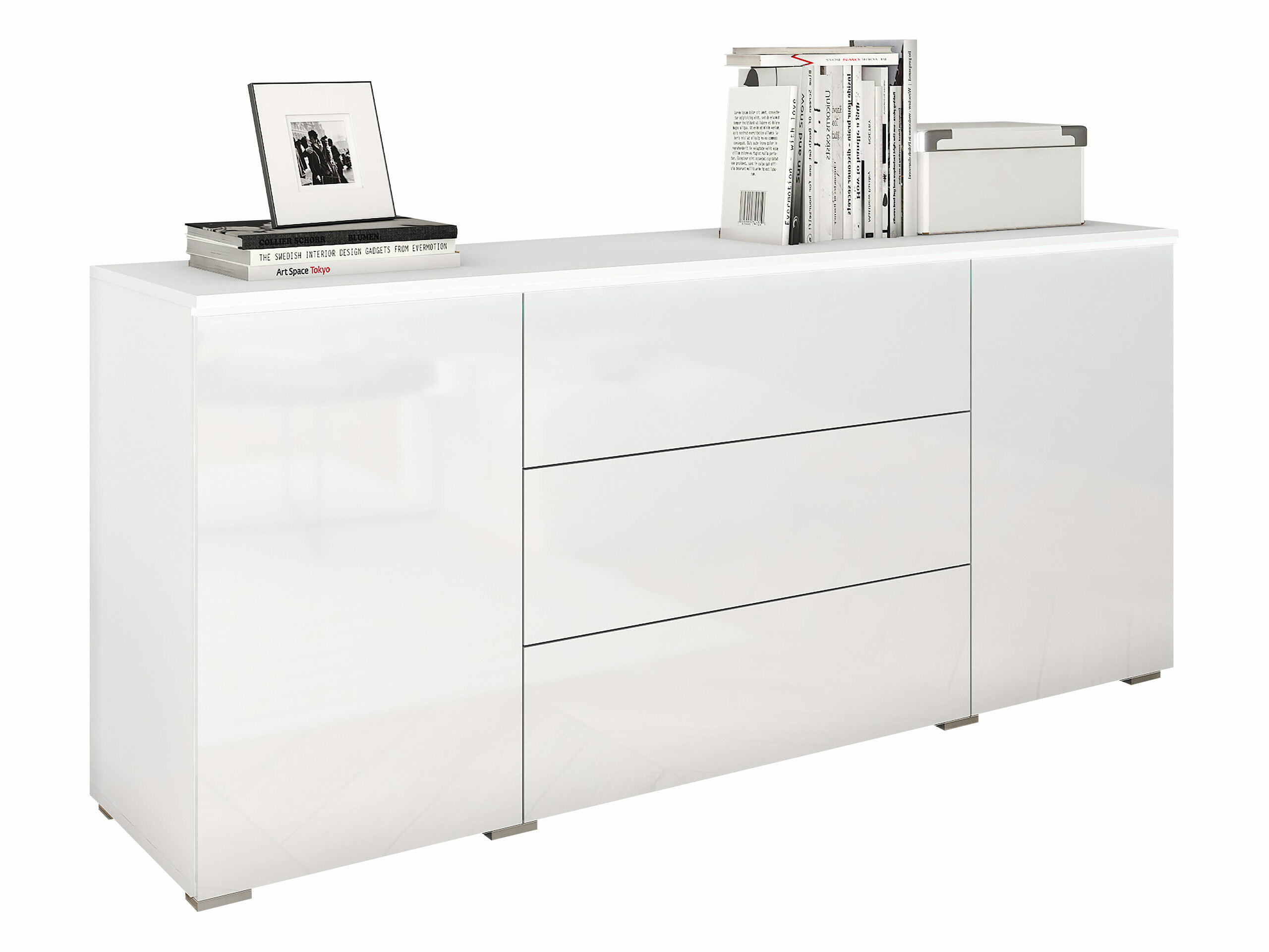 Chest of drawers Sarasota 142 (White + Glossy white)