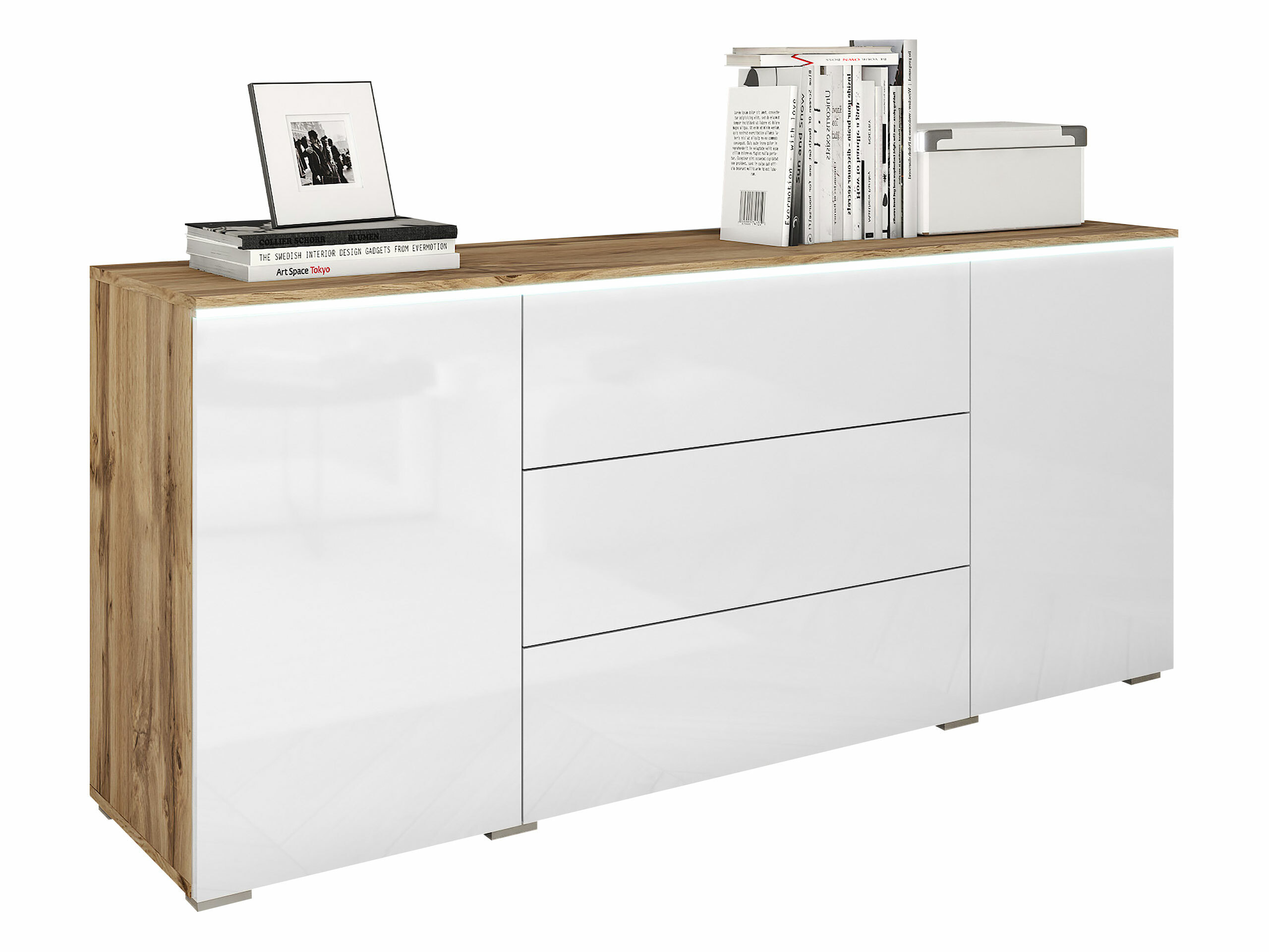 Chest of drawers Sarasota 142 (Wotan Oak + Glossy white)