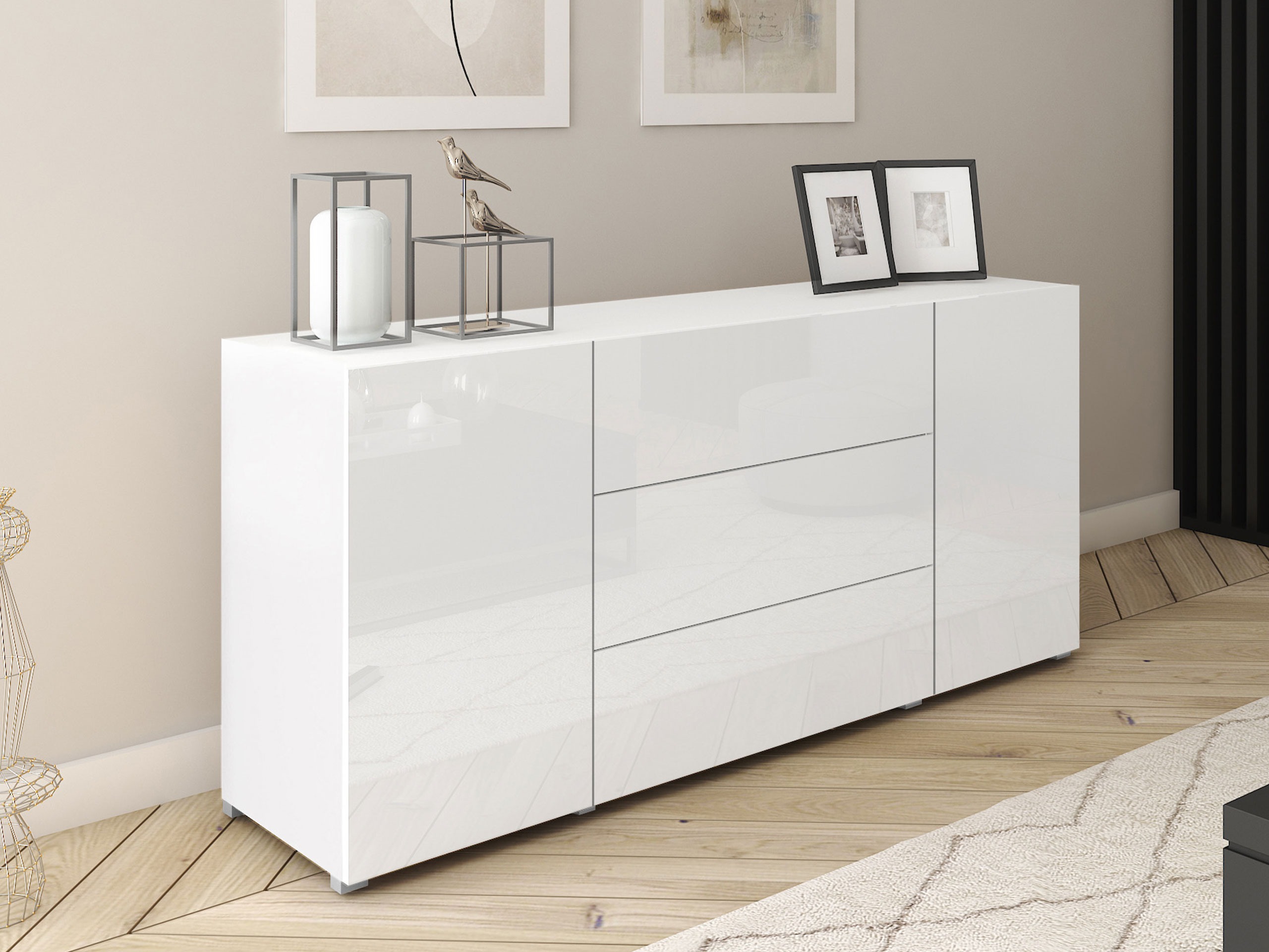Chest of drawers Sarasota 191 (White + Glossy white)