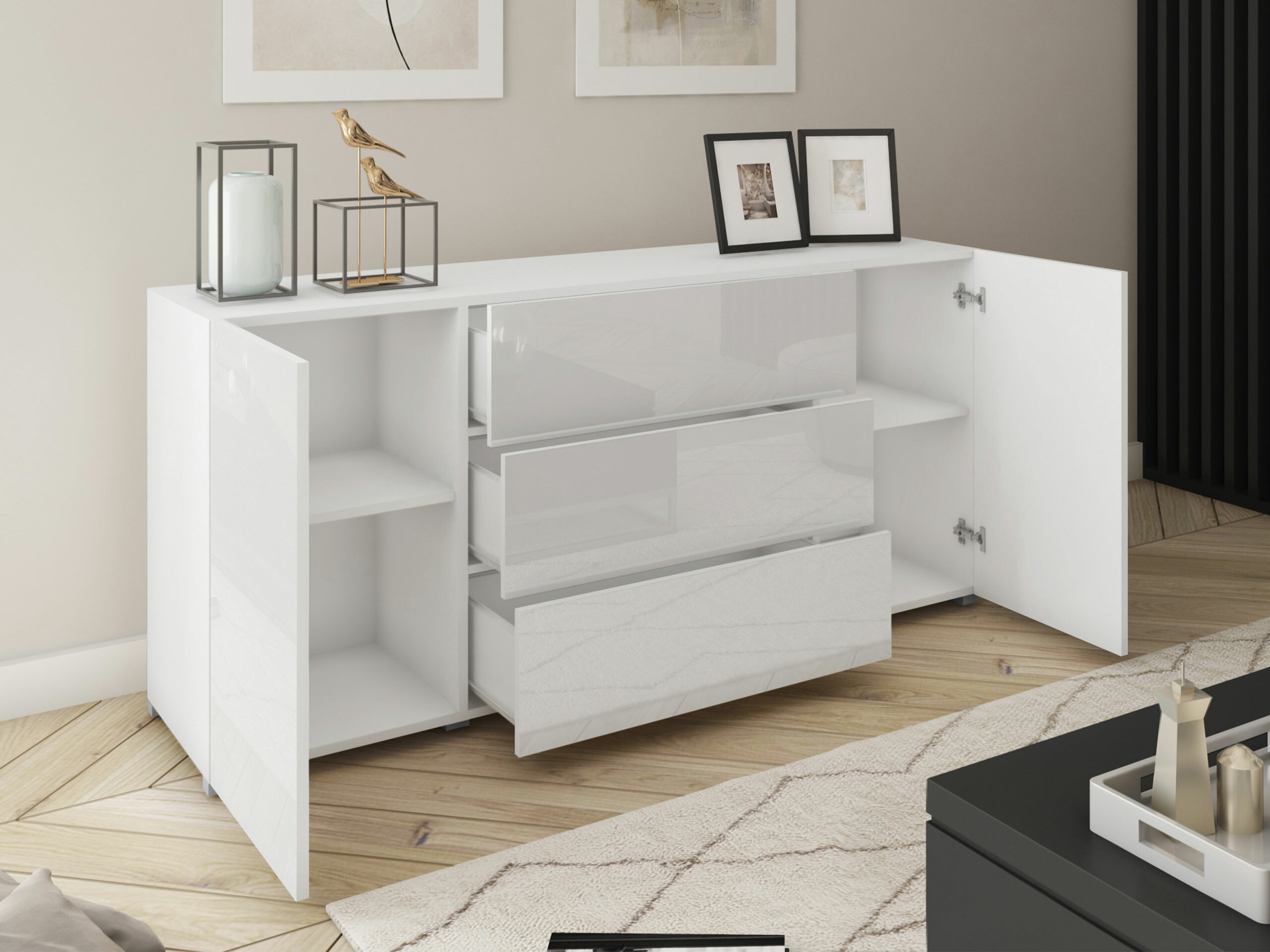 Chest of drawers Sarasota 191 (White + Glossy white)