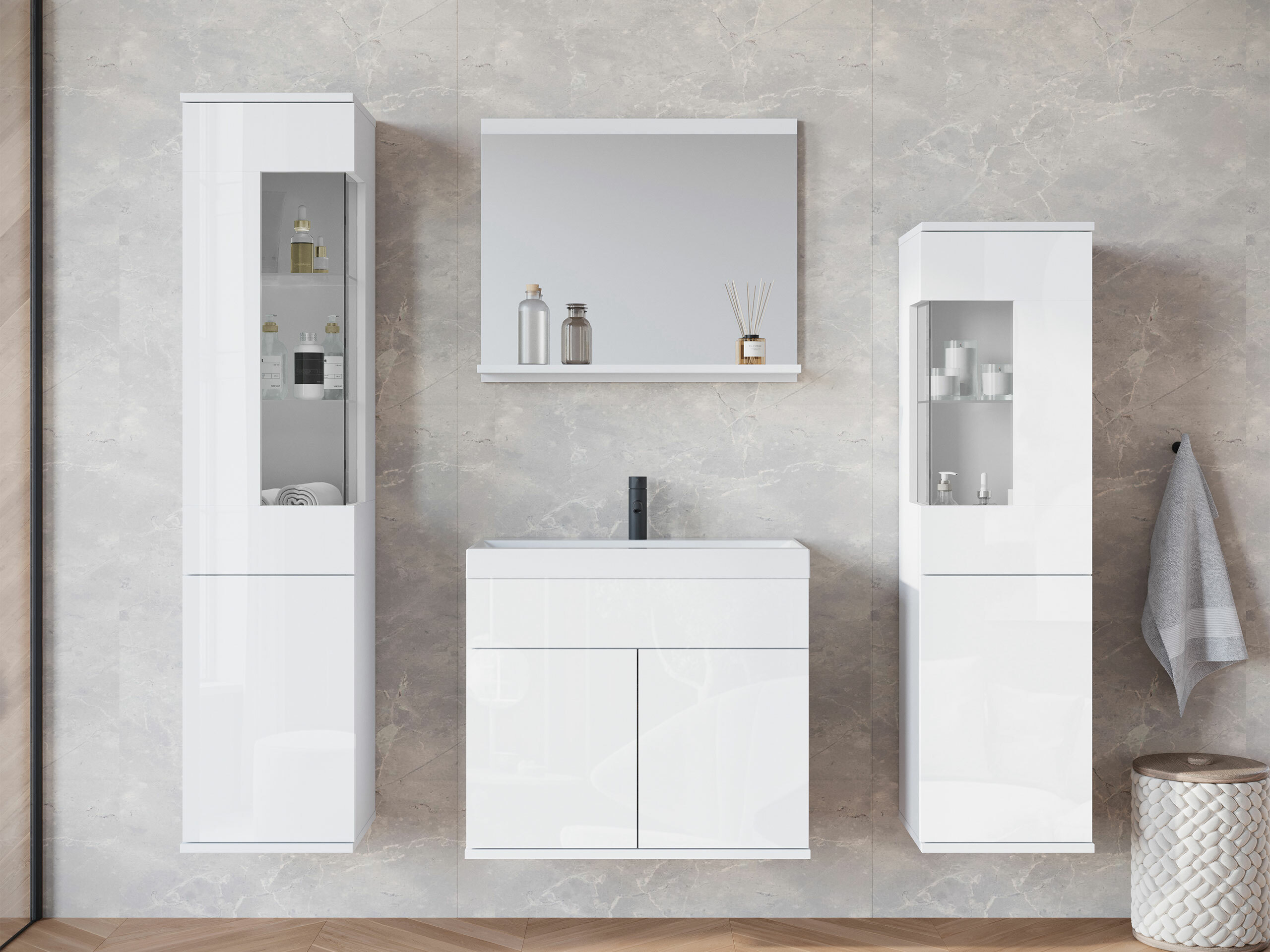 Bathroom set Sarasota 194 (White + Glossy white)