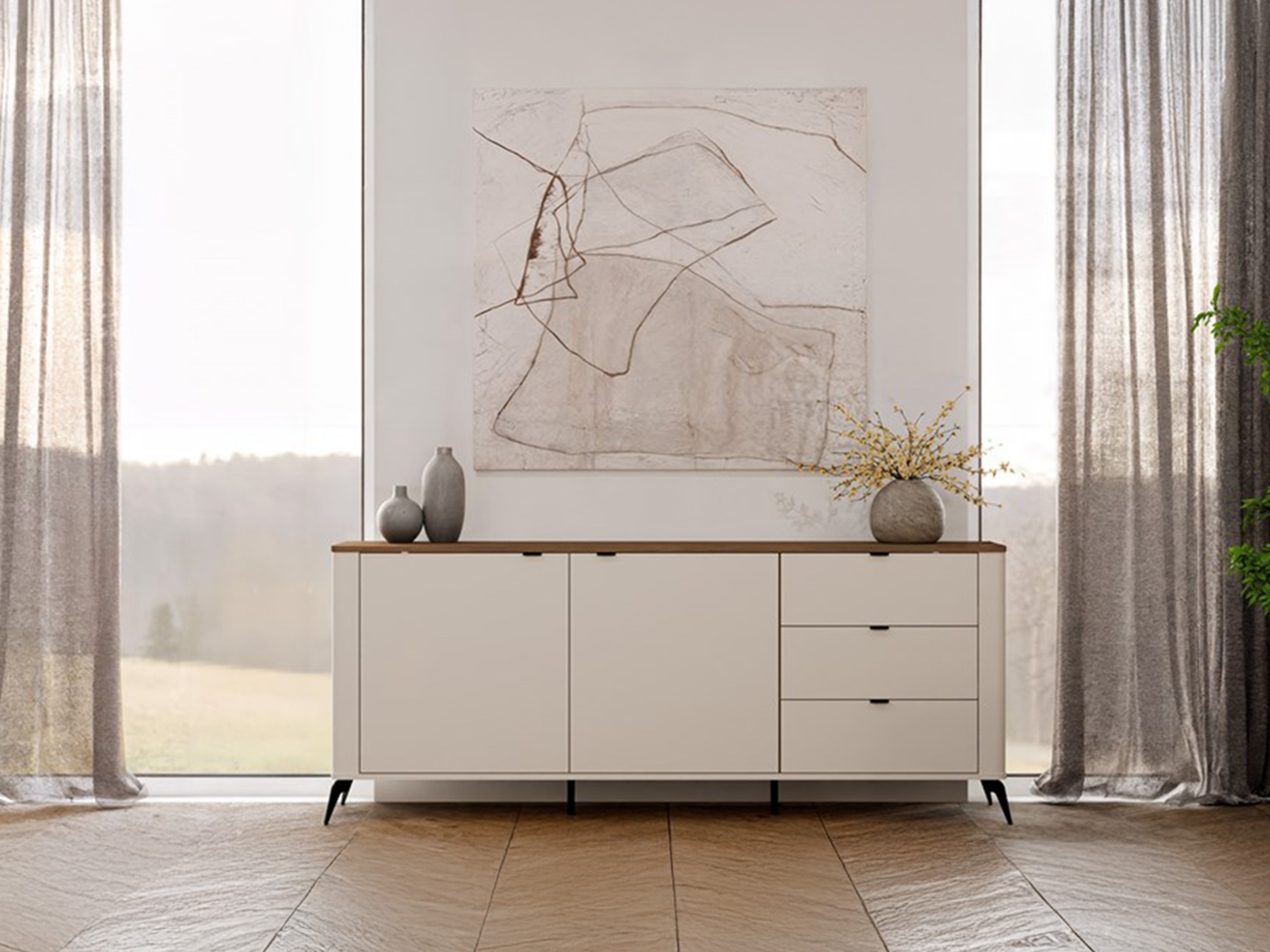 Chest of drawers Soavie 106 (Cashmere + Oak)