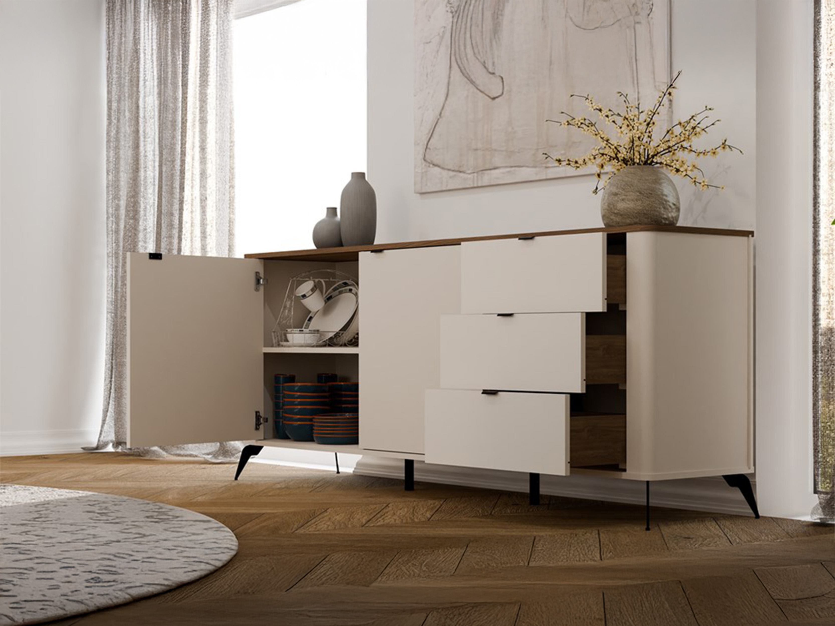 Chest of drawers Soavie 106 (Cashmere + Oak)