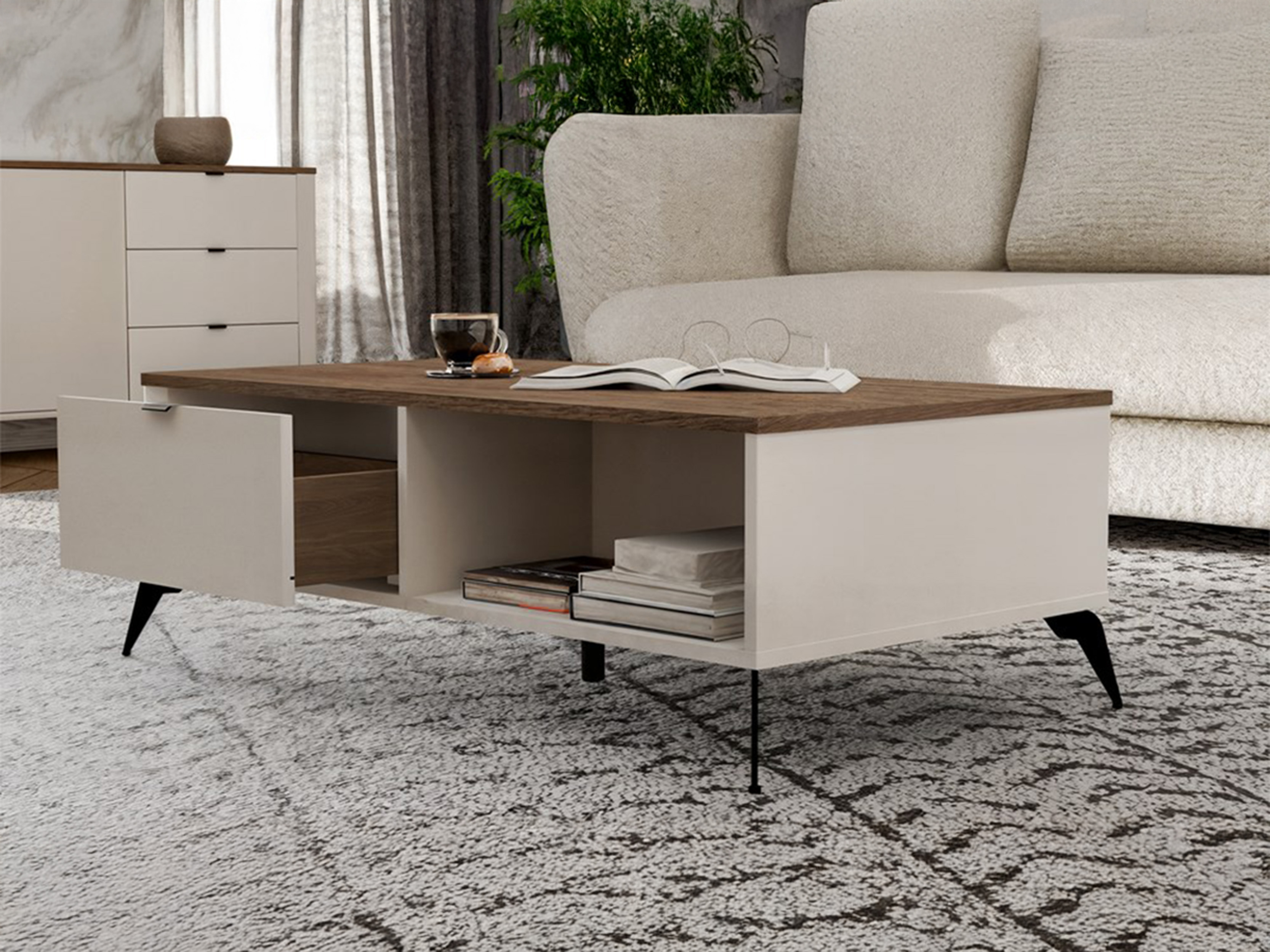 Coffee table Soavie 107 (Cashmere + Oak)
