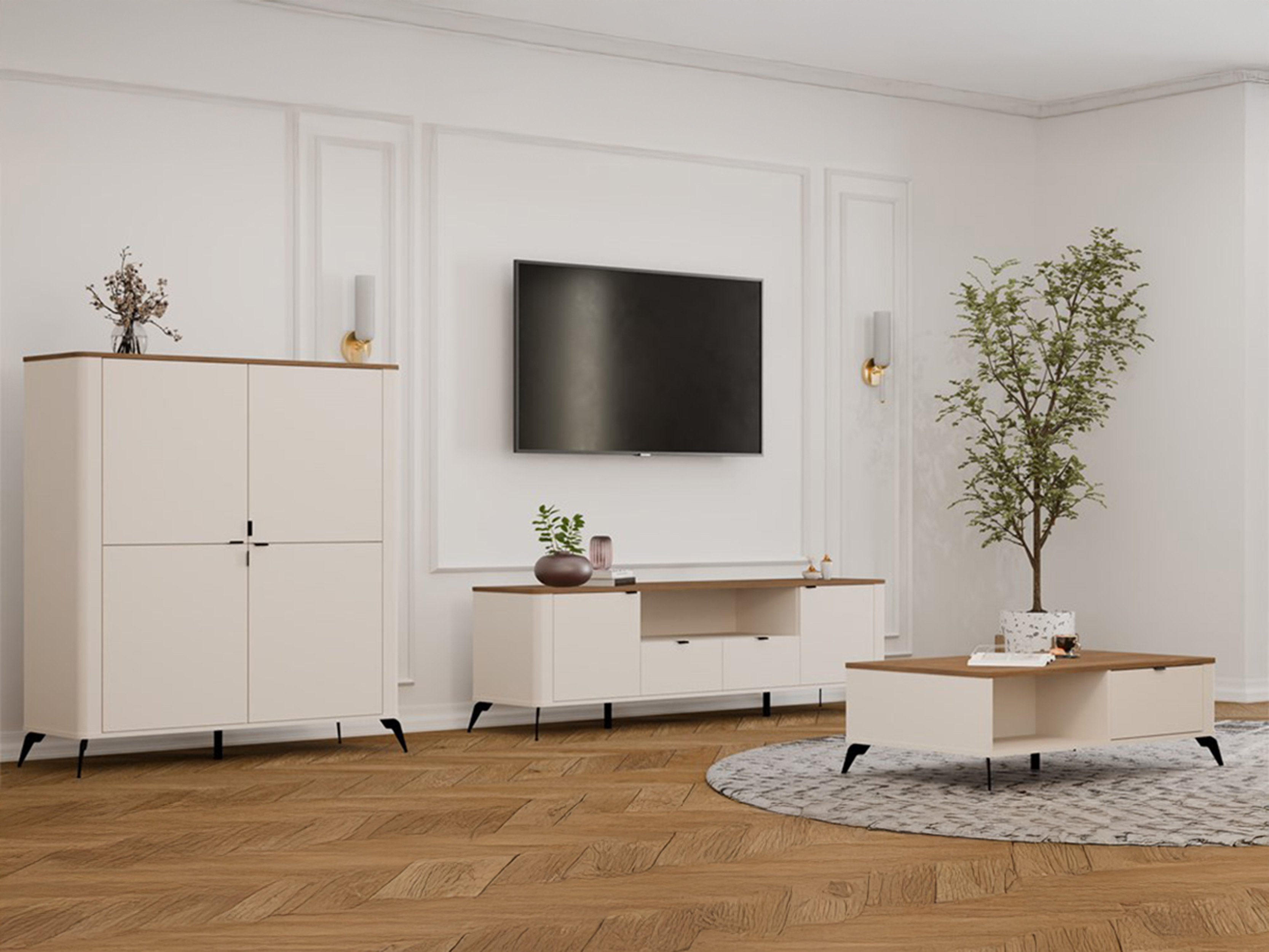 Coffee table Soavie 107 (Cashmere + Oak)
