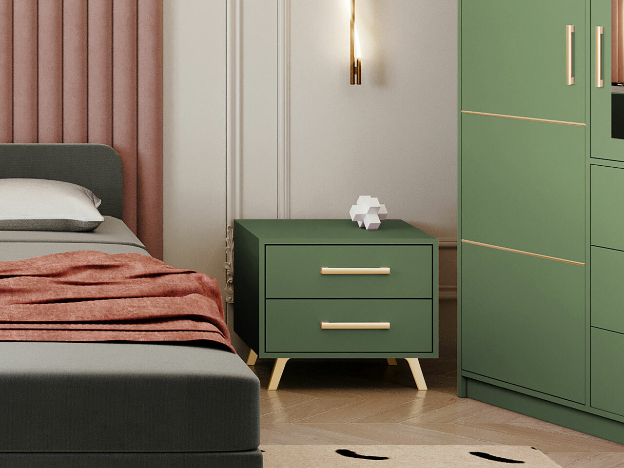 Bedside table Rosa (Green + Golden)