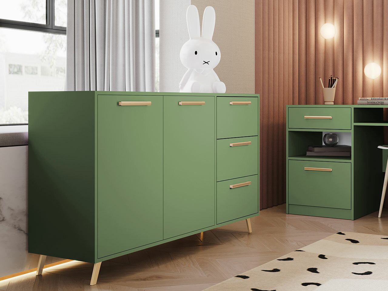 Chest of drawers Rosa (Green + Golden)