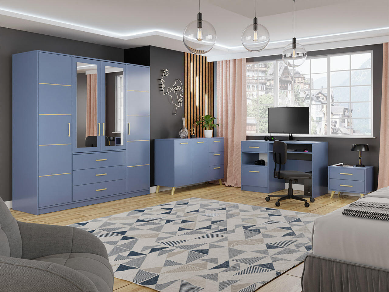 Chest of drawers Delbalo 103 (Blue + Golden)