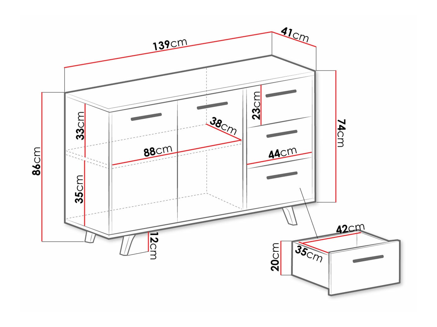 Chest of drawers Dortivu (Graphite)