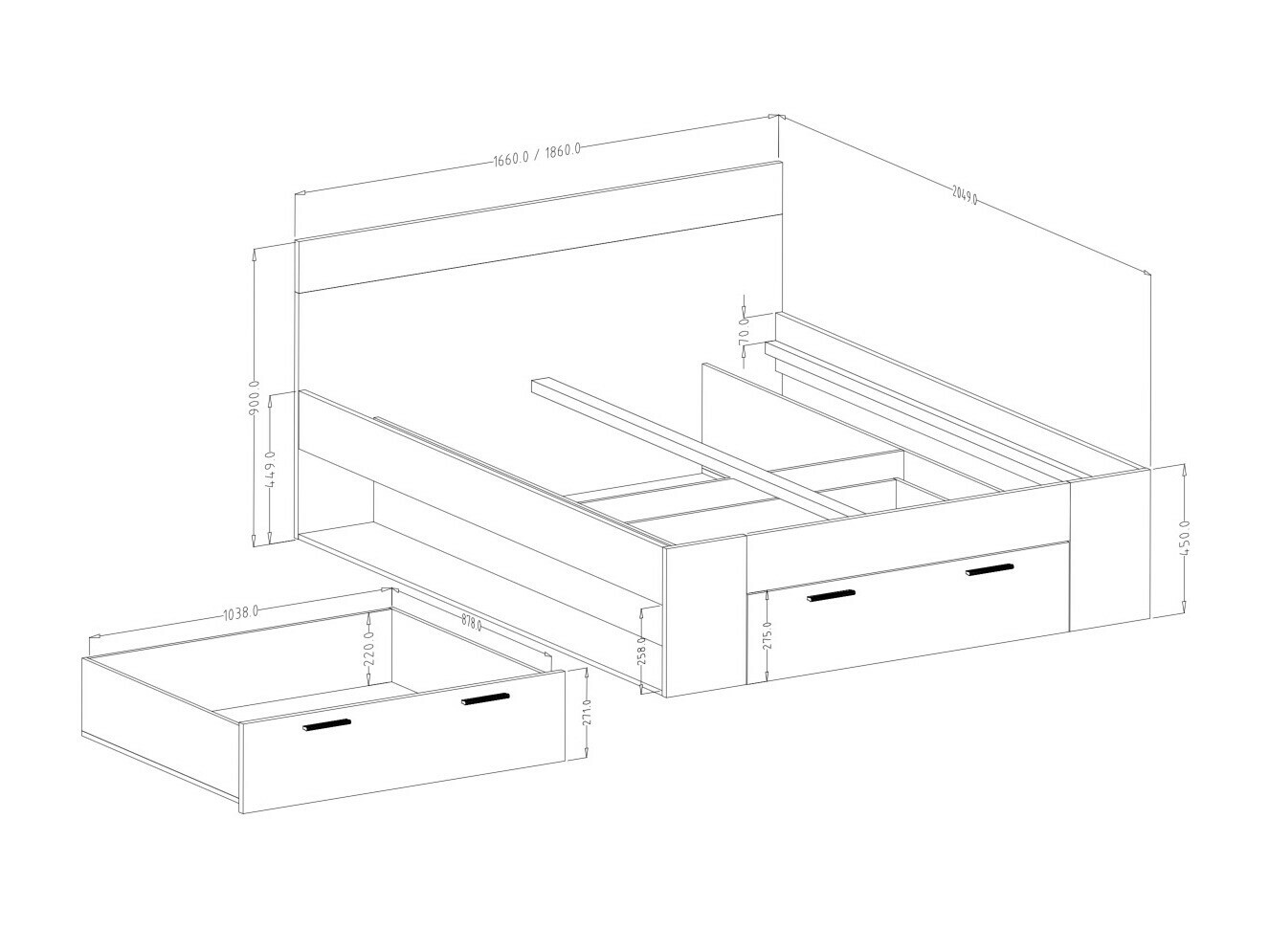 Bed Melvele 108 (Monastery oak + Black)