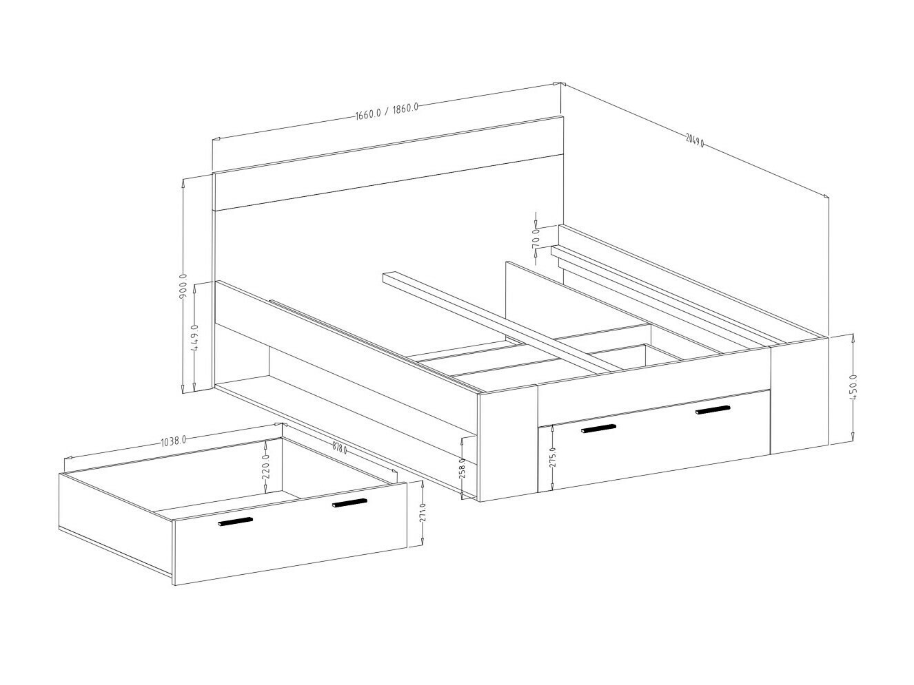 Bed Melvele 108 (Oak + Black)