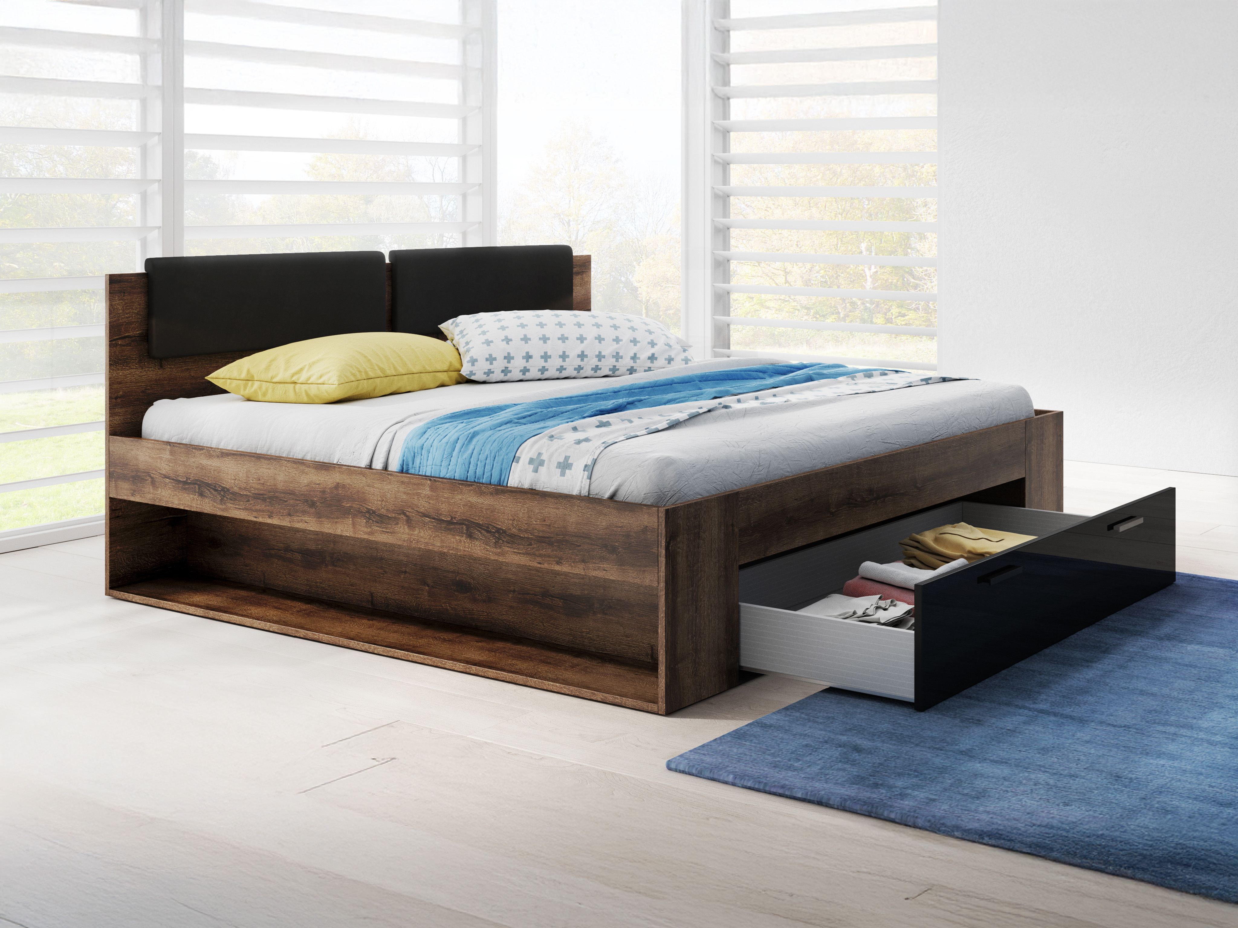 Bed Levruvu 106 (Monastery oak + Glossy black)