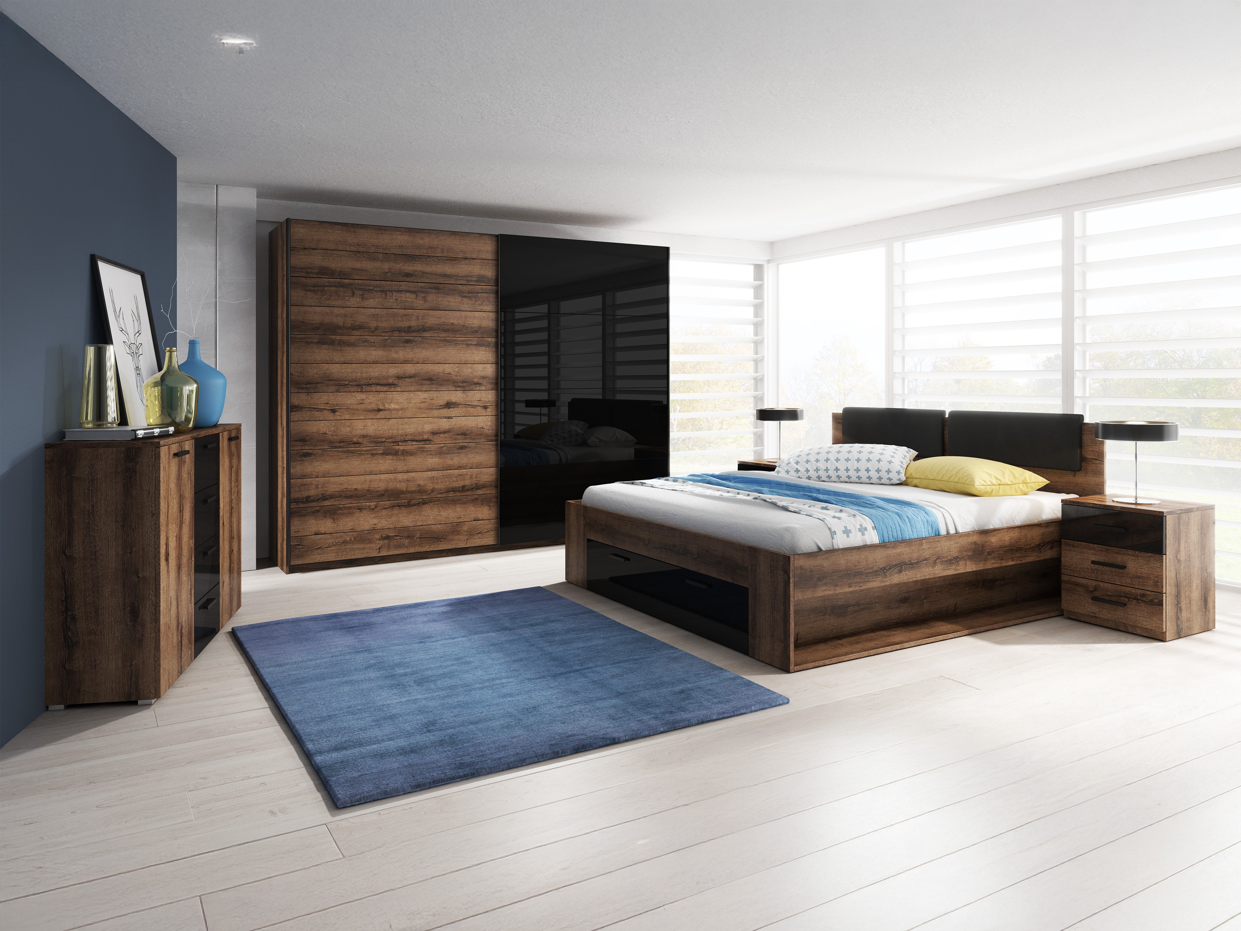 Bed Levruvu 106 (Monastery oak + Glossy black)