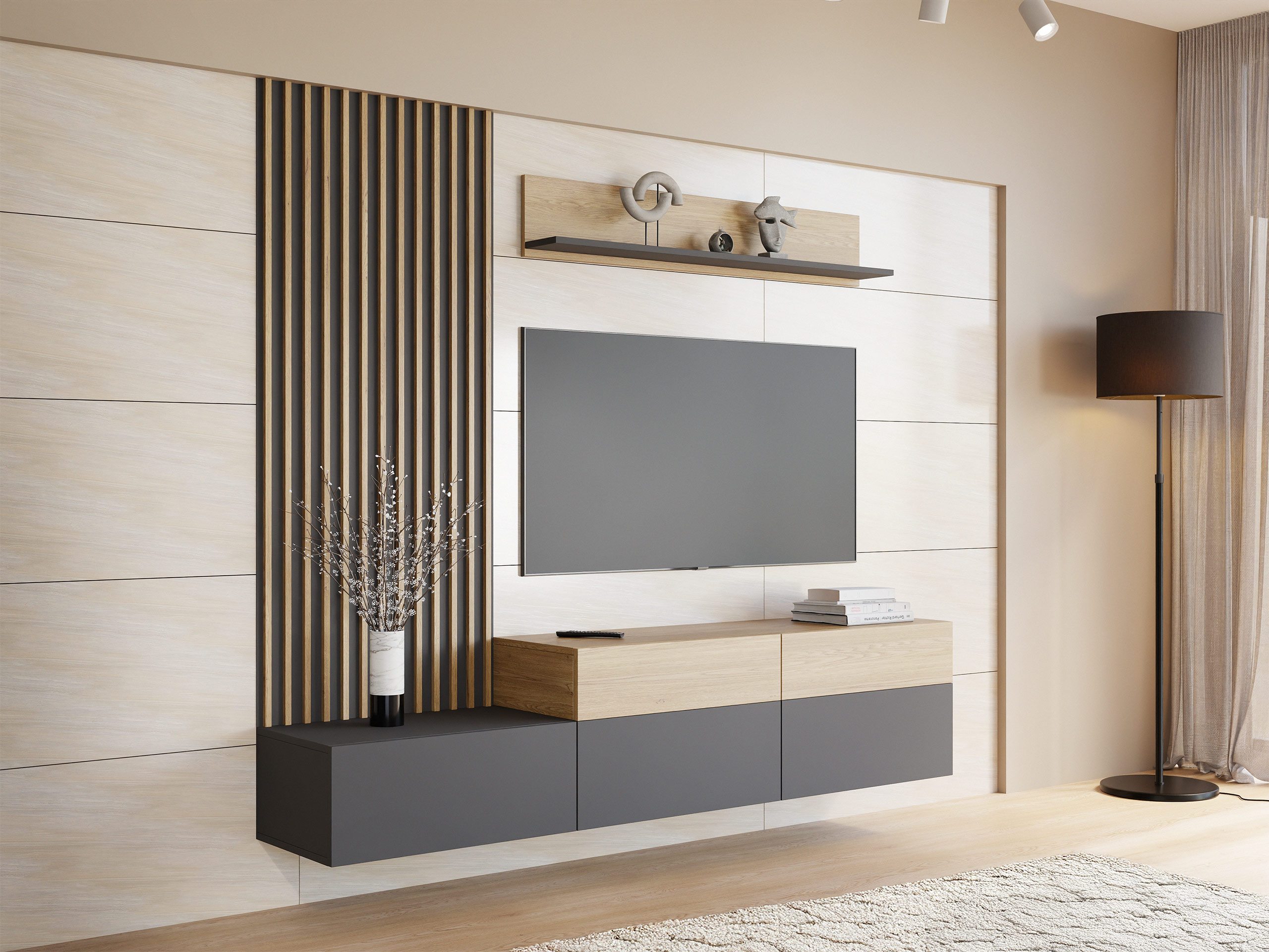 Living room set Comfivo 496 (Graphite + Oak)