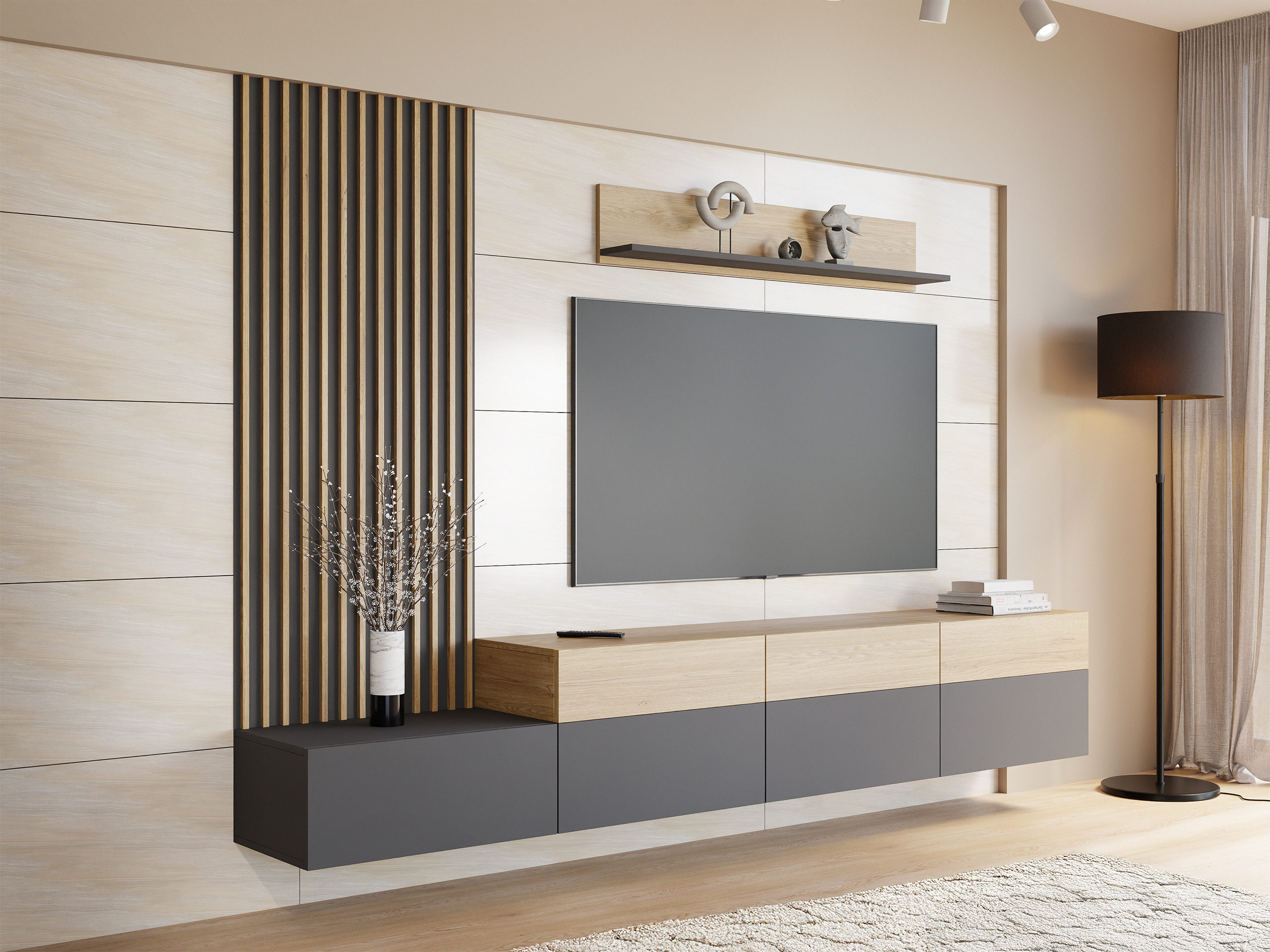 Living room set Comfivo 497 (Graphite + Oak)