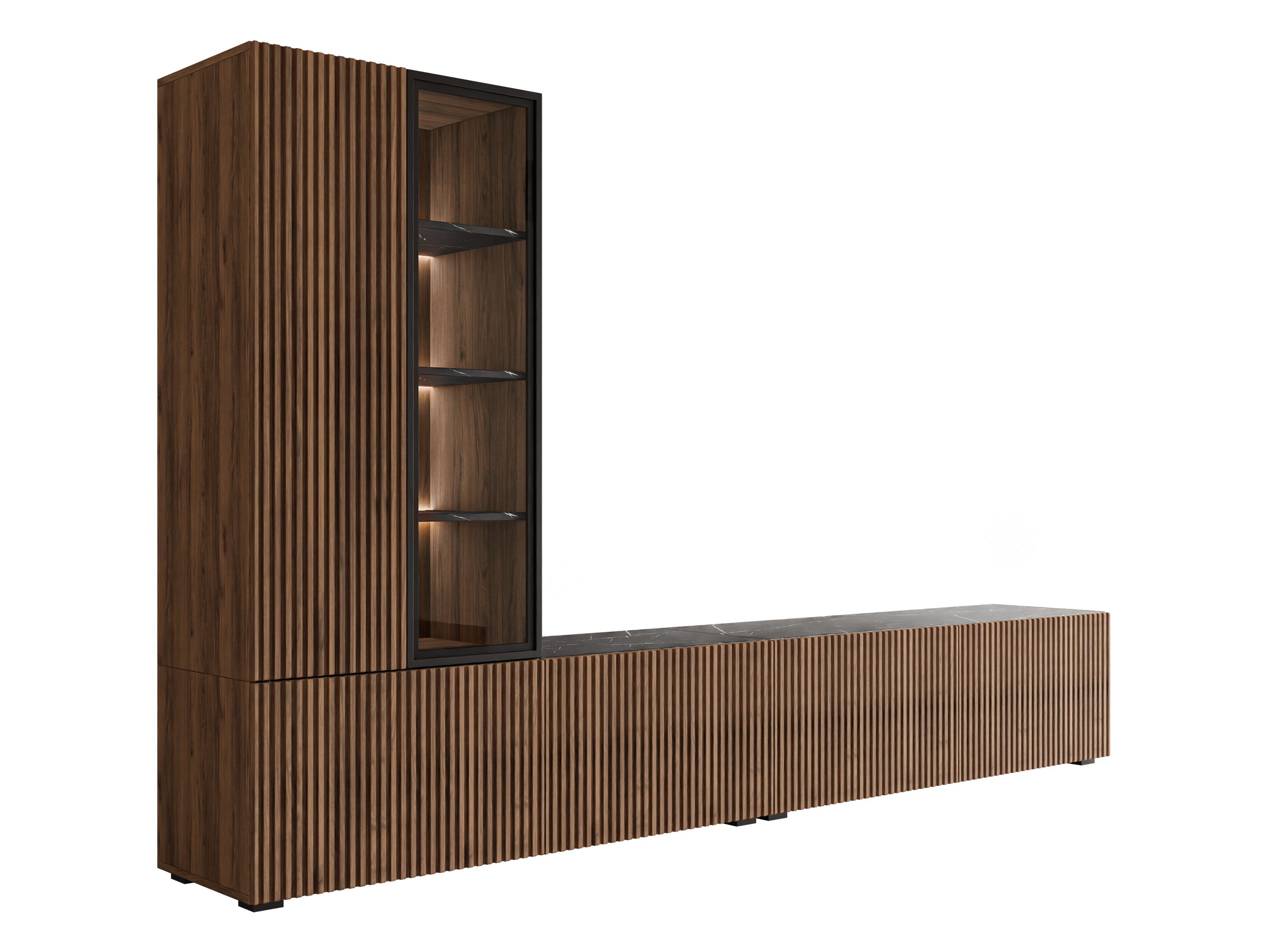 Living room set Comfivo 599 (Walnut + Black marble)