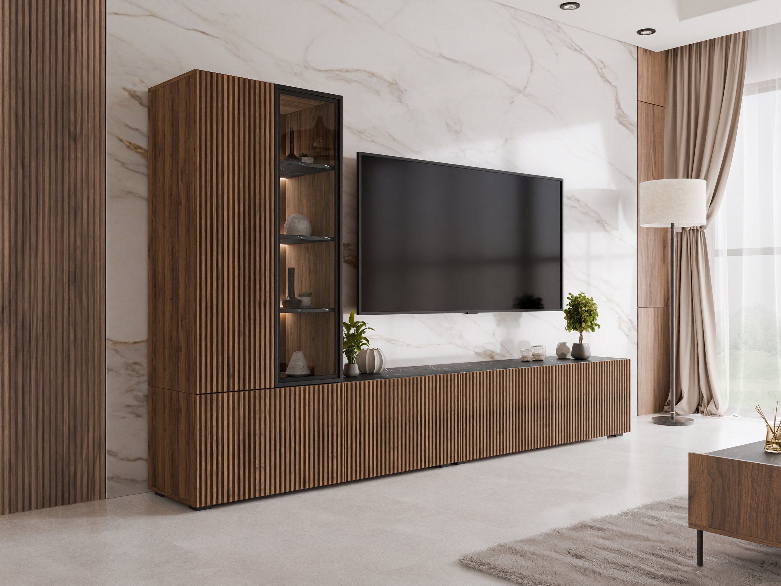 Living room set Comfivo Tutelar (Walnut + Black marble)