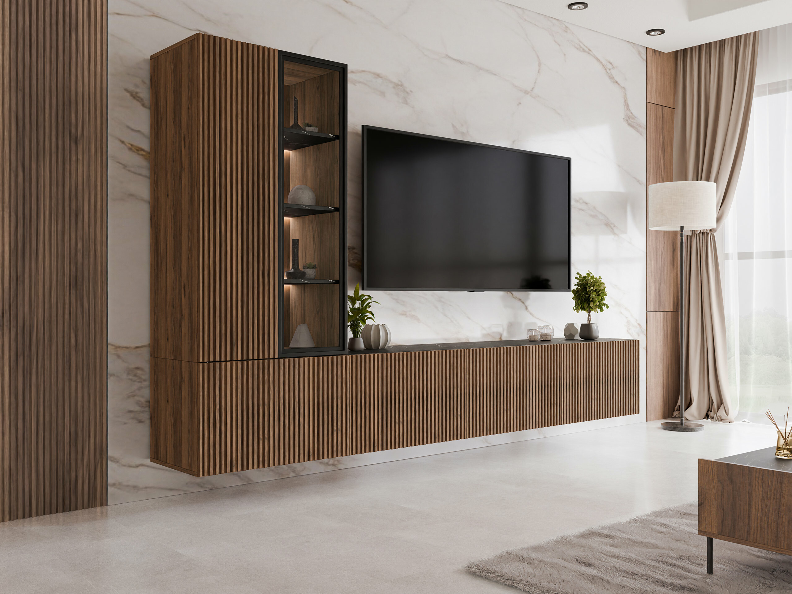 Living room set Comfivo Tutelar (Walnut + Black marble)