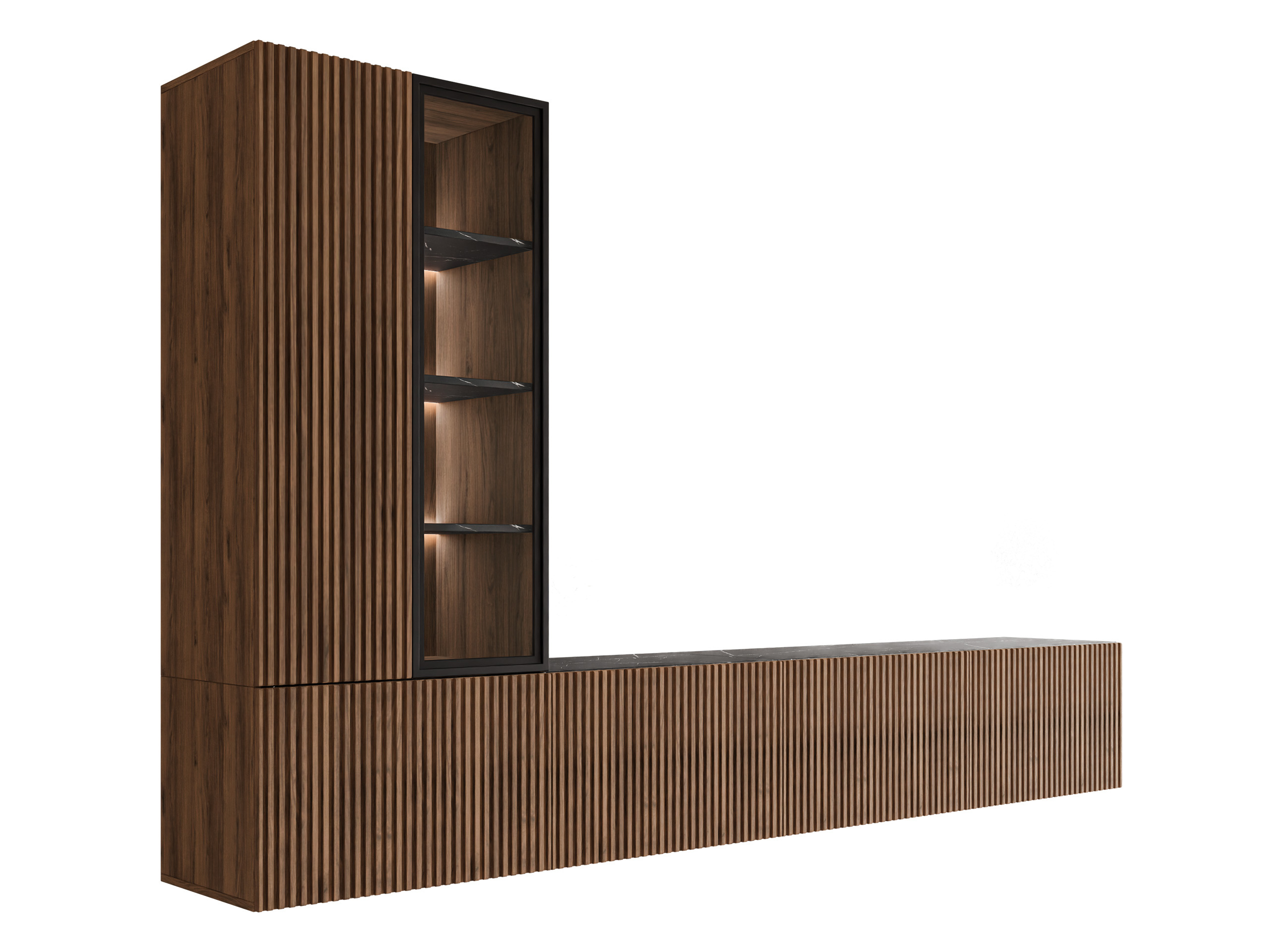 Living room set Comfivo Tutelar (Walnut + Black marble)