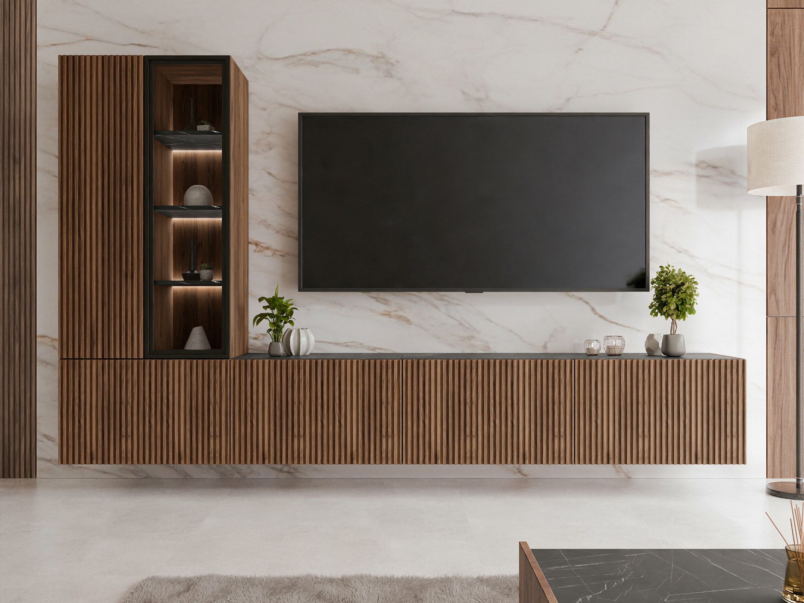 Living room set Comfivo Tutelar (Walnut + Black marble)