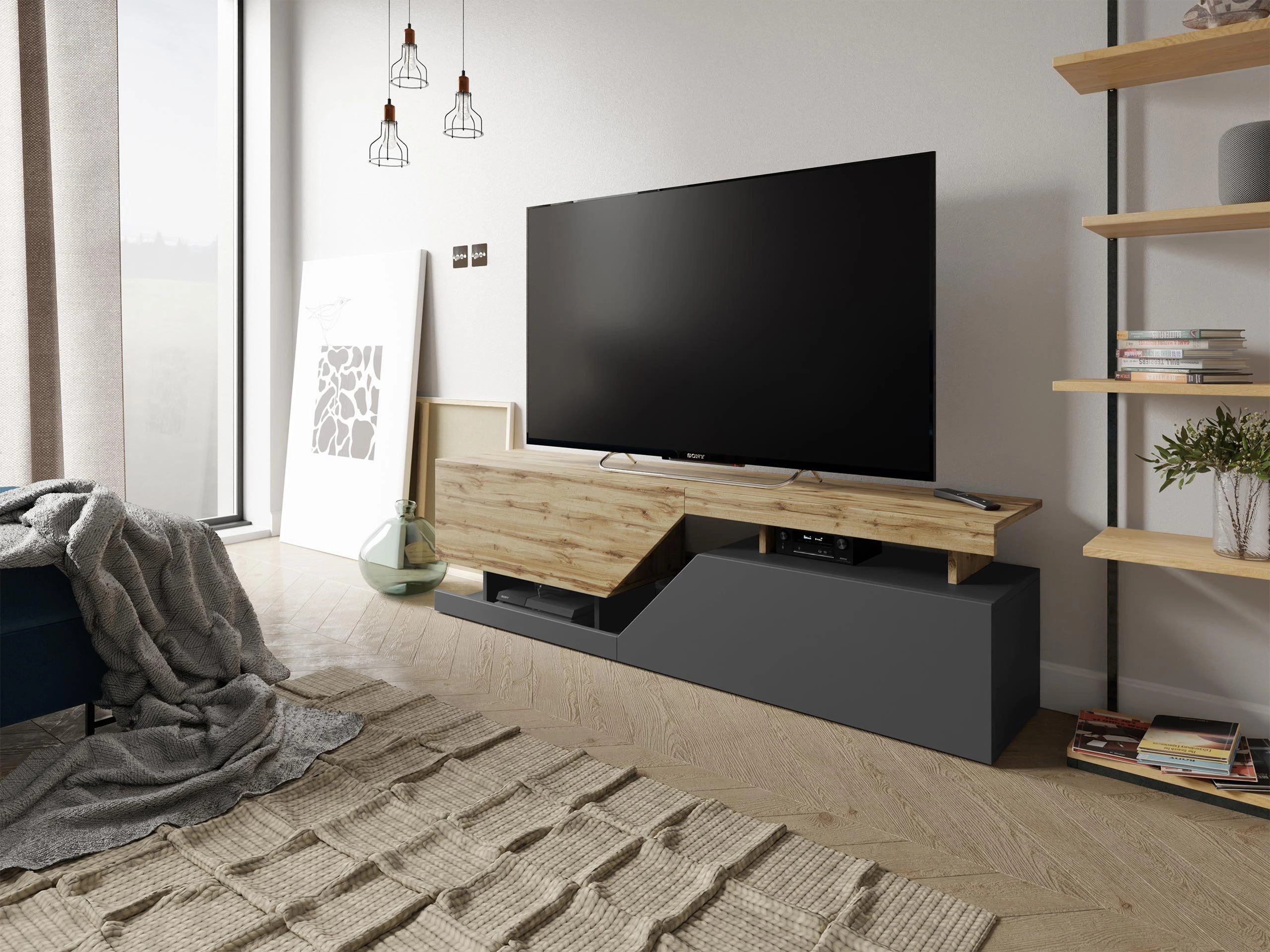 TV stand Comfivo Daldune (Anthracite + Wotan Oak)
