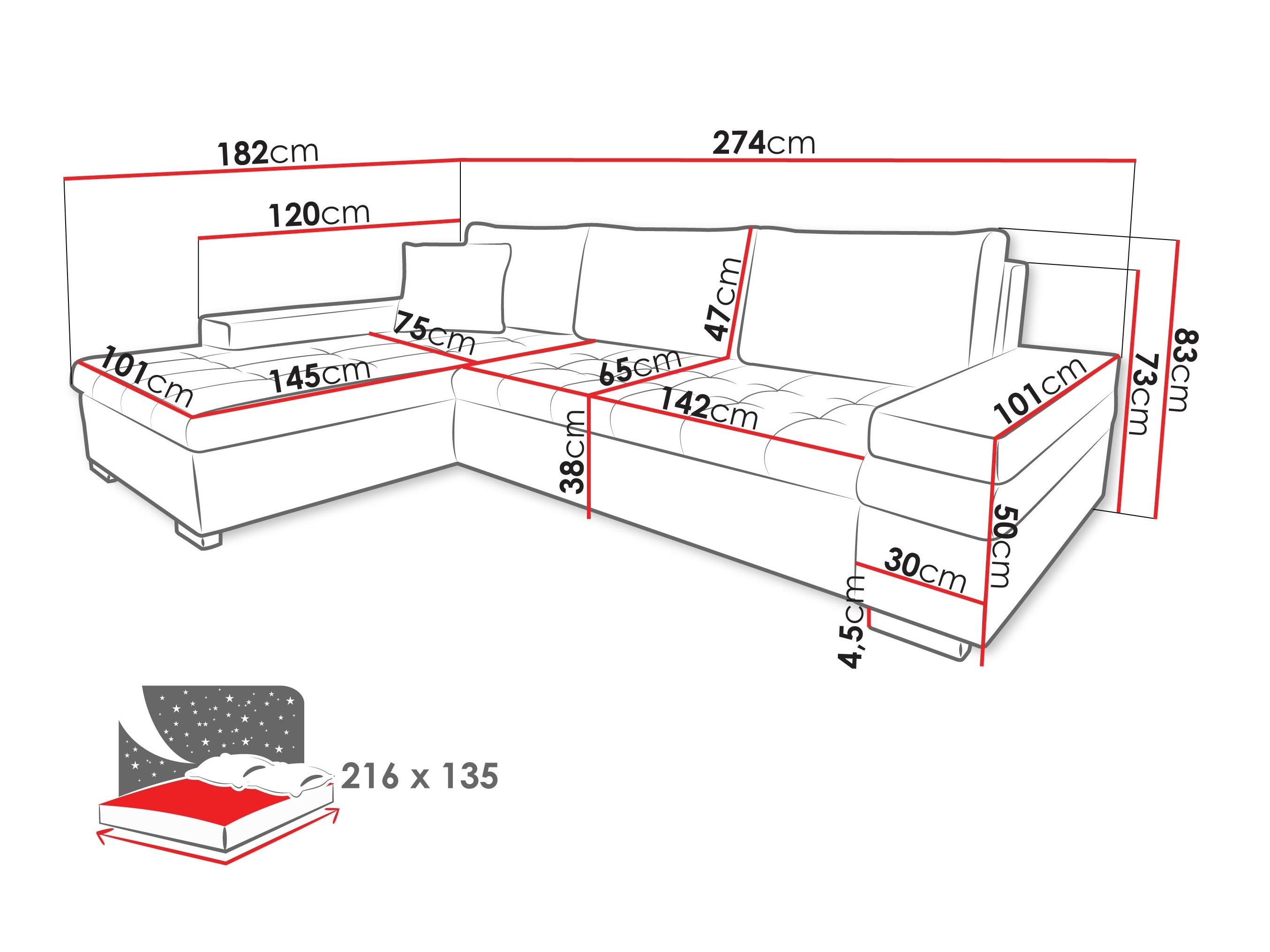 Corner sofa Comfivo Olivetum III (Piano 17 + Mokka 82)
