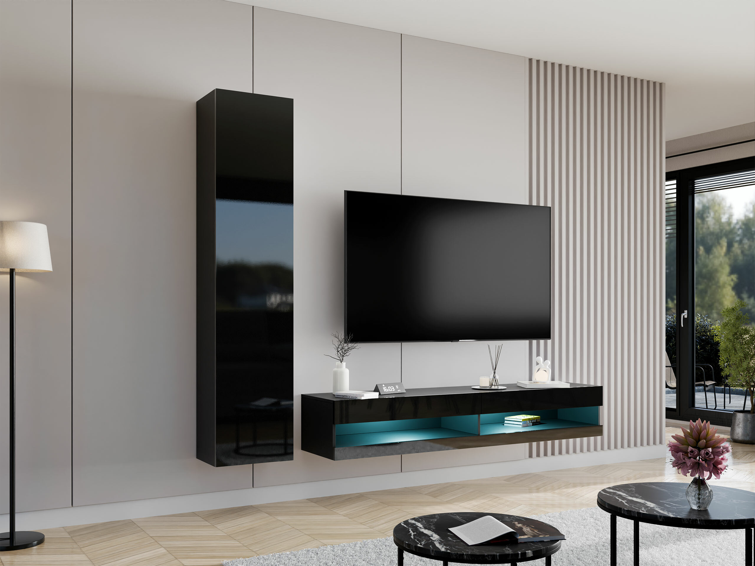 Living room set Venenou 114 (Black + Glossy black)