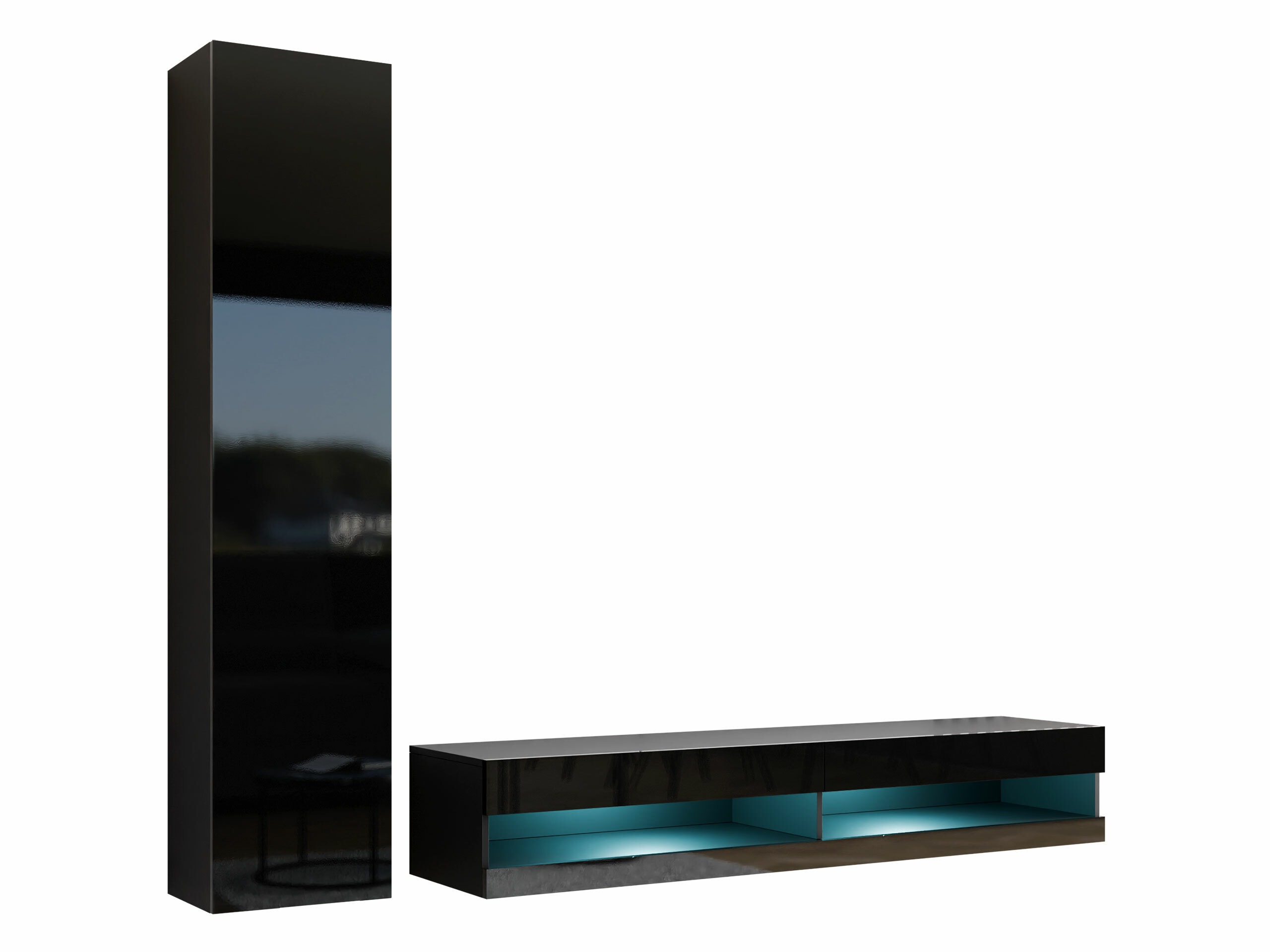 Living room set Venenou 114 (Black + Glossy black)