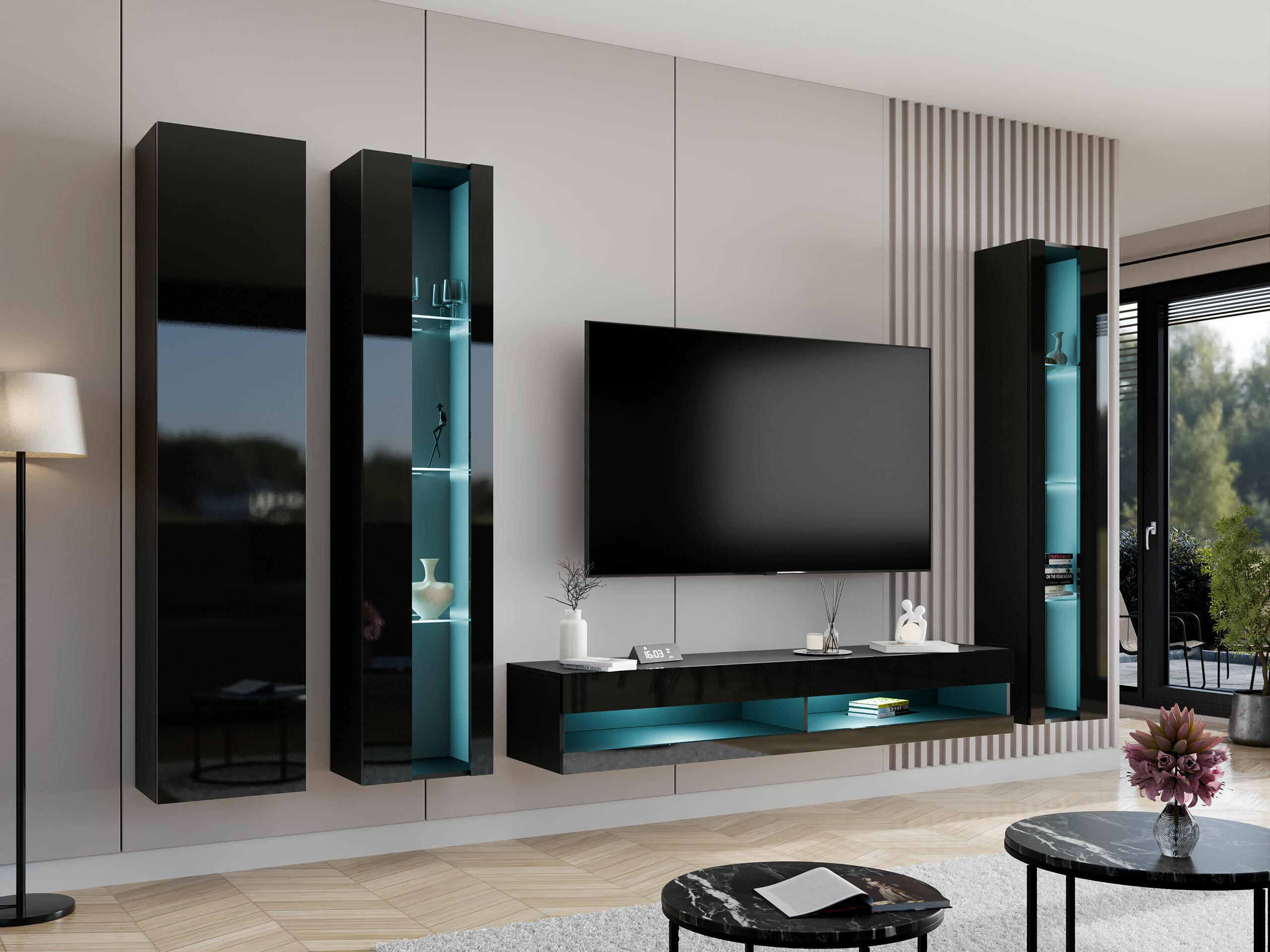 Living room set Venenou 116 (Black + Glossy black)