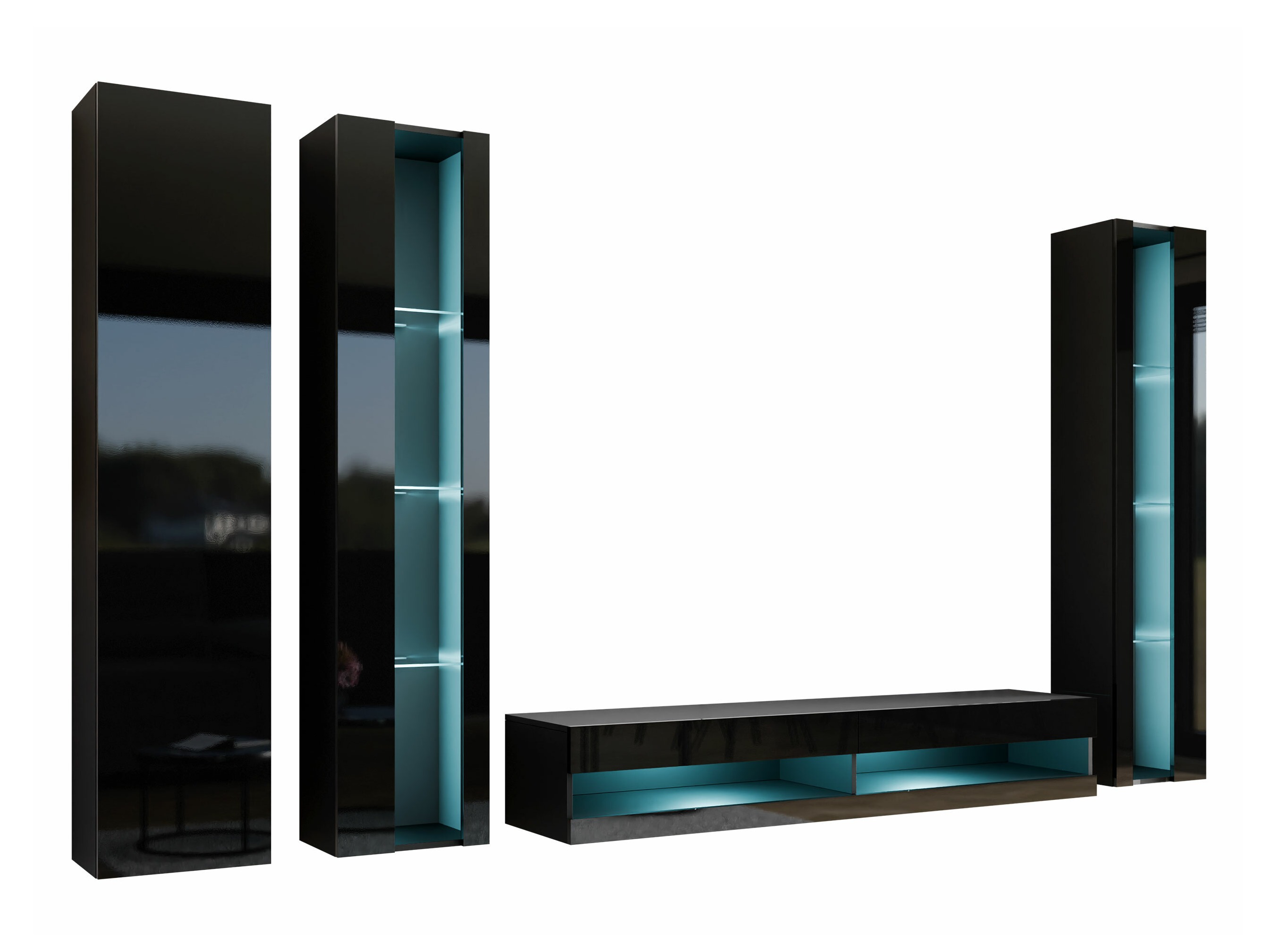 Living room set Venenou 116 (Black + Glossy black)