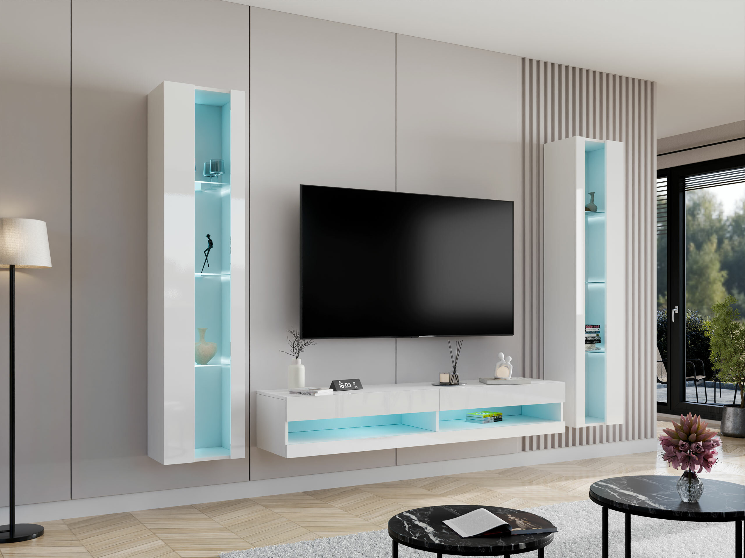 Living room set Vilrin V (White + Glossy white)