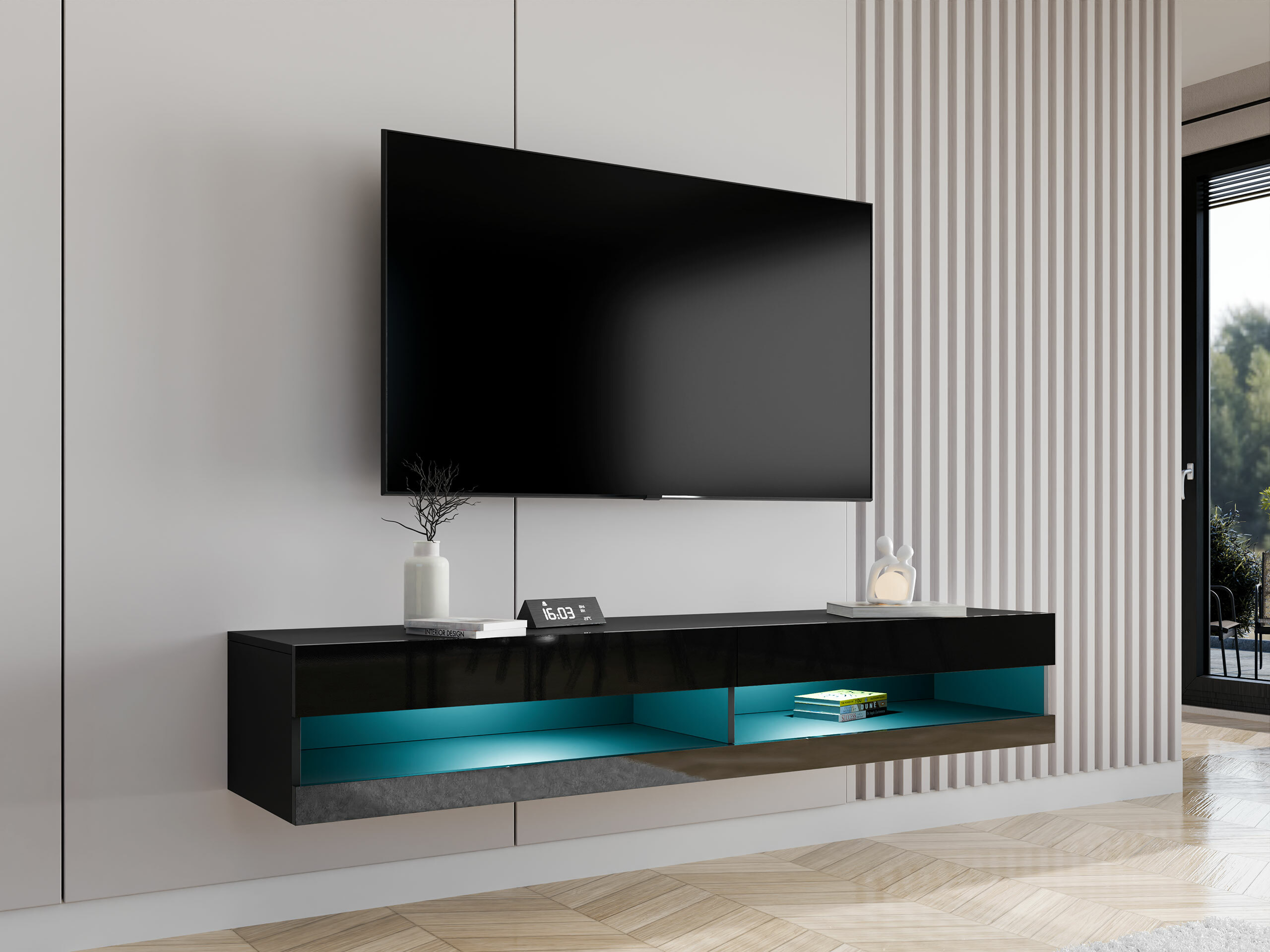 TV stand Vilrin (Black + Glossy black)