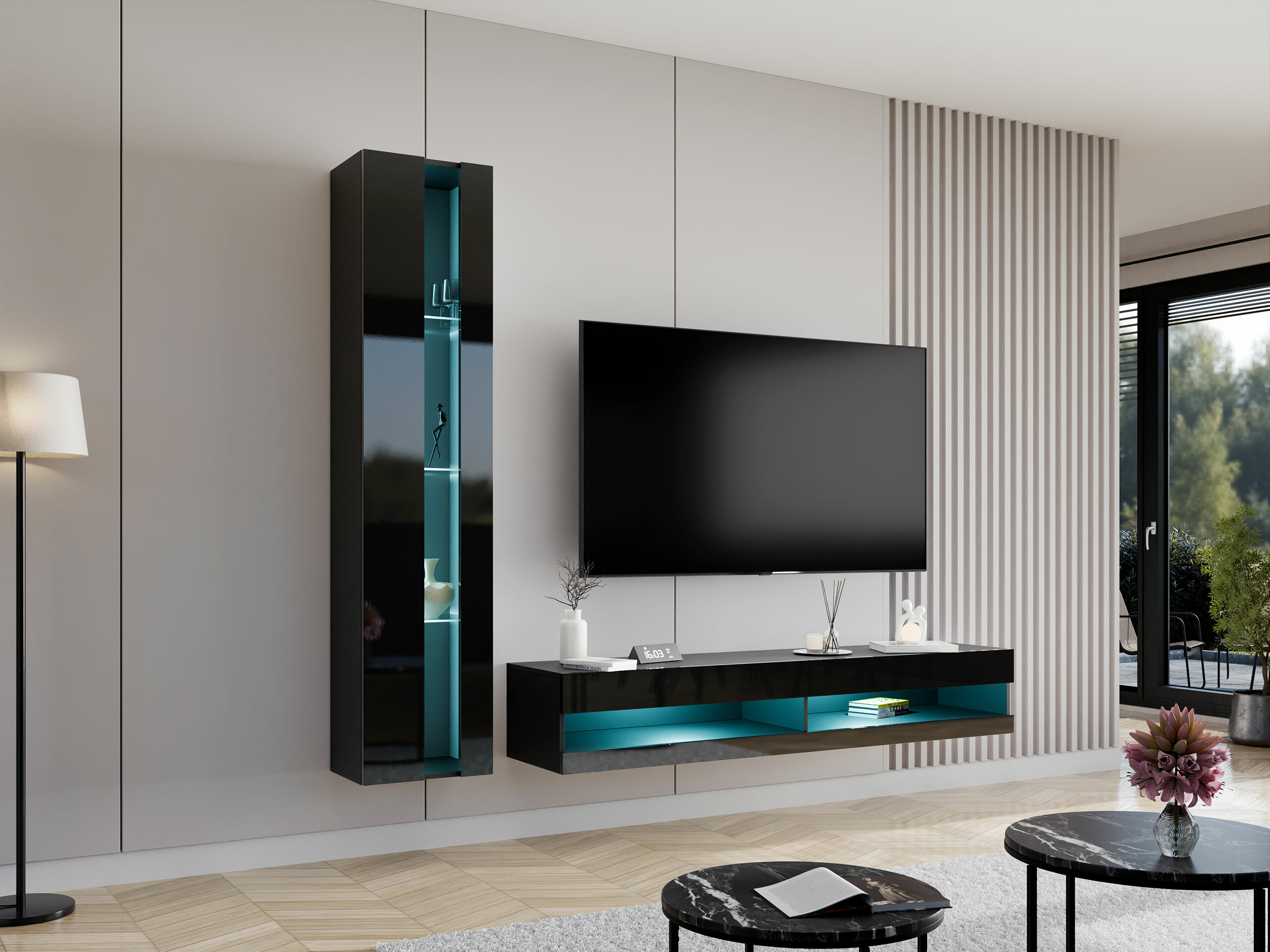 TV stand Vilrin (Black + Glossy black)