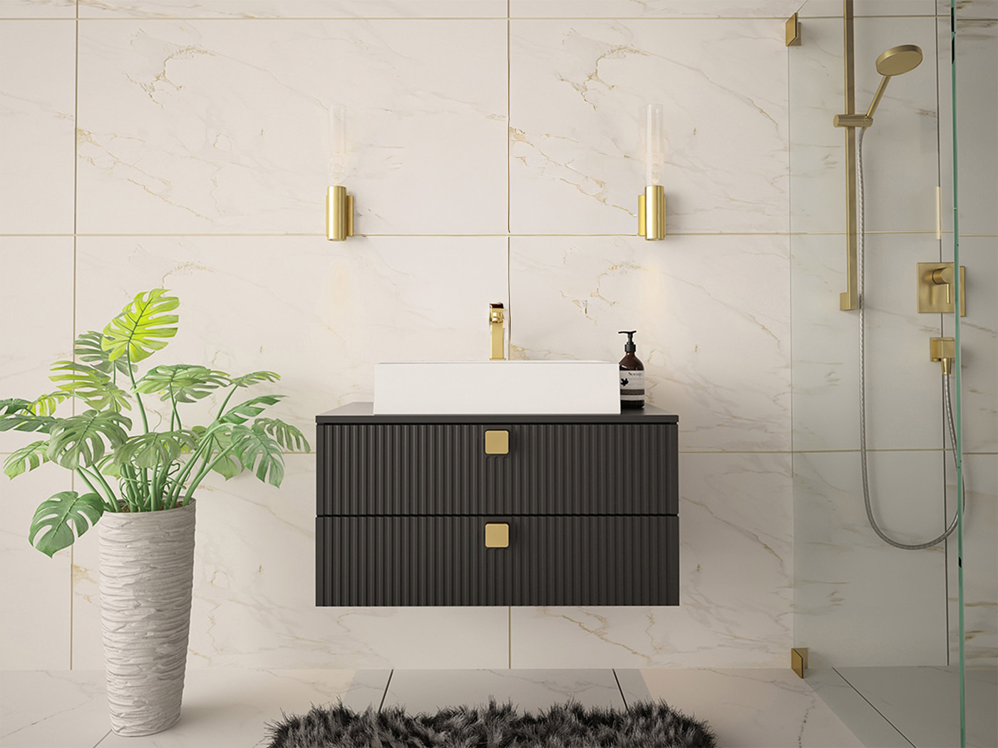 Wall-mounted bathroom cabinet for washbasin Panium (Black)