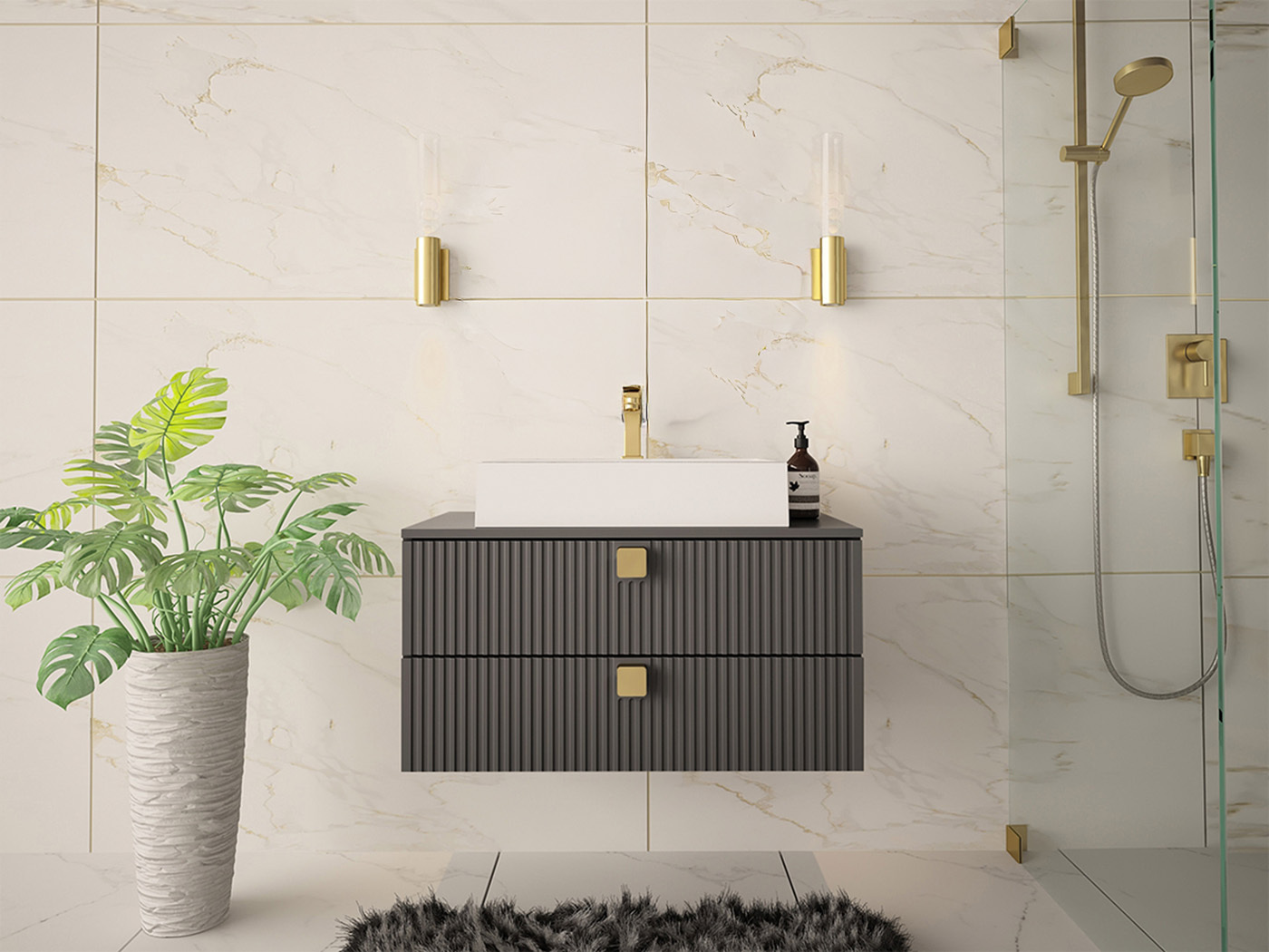 Wall-mounted bathroom cabinet for washbasin Panium (Grey)