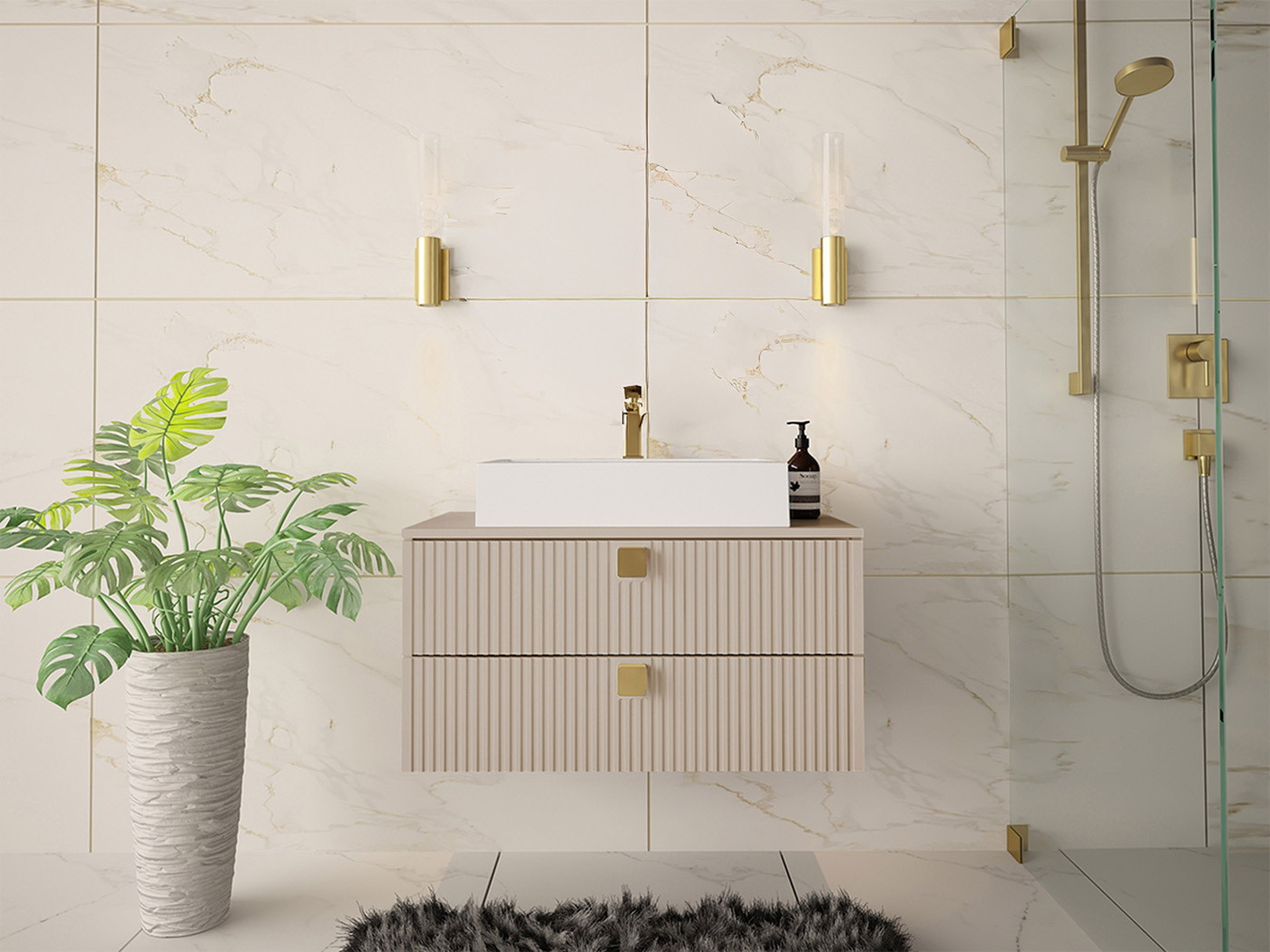 Wall-mounted bathroom cabinet for washbasin Panium (Light brown)