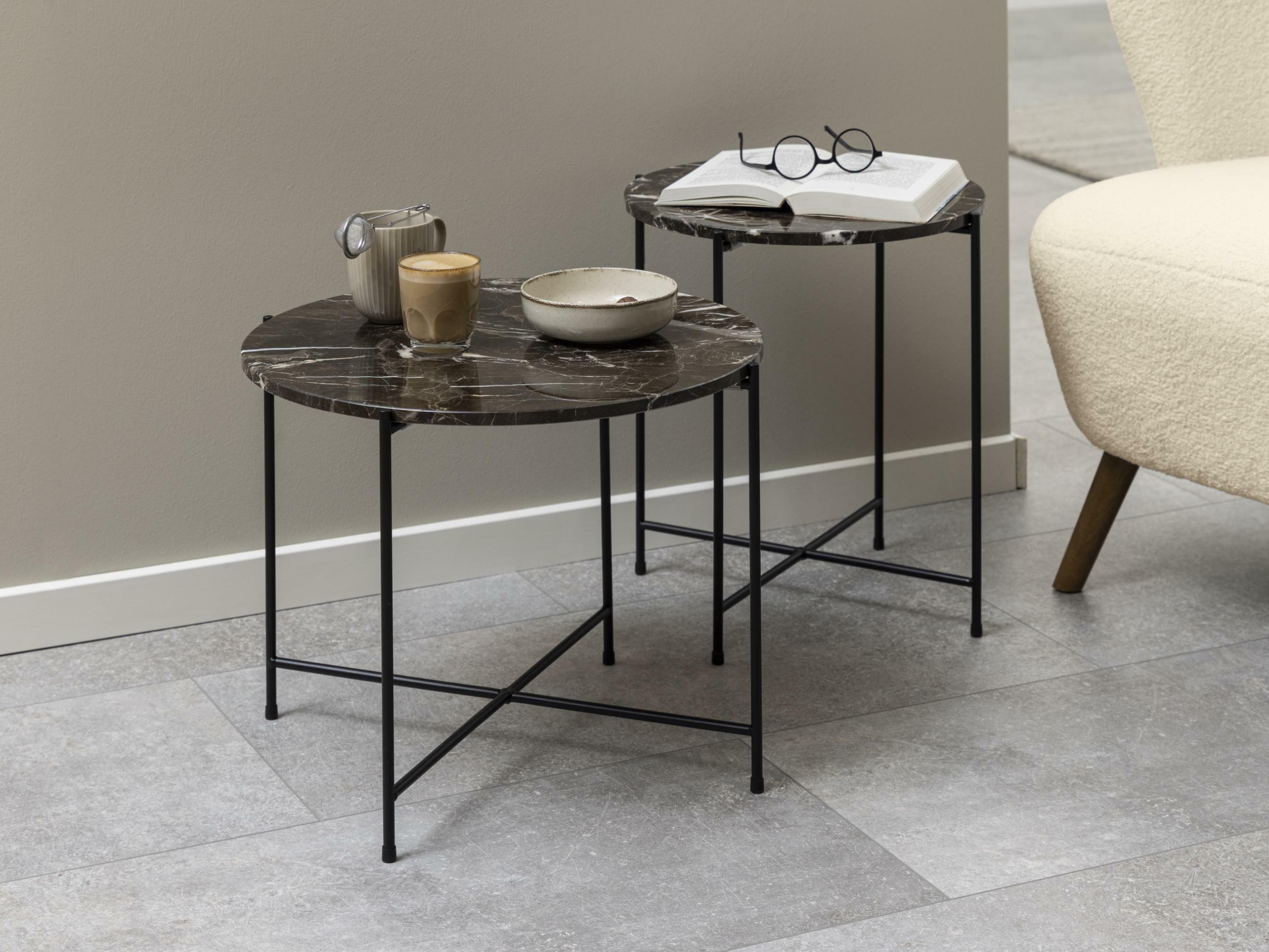 Side table Norsica 608 (Brown marble + Black)