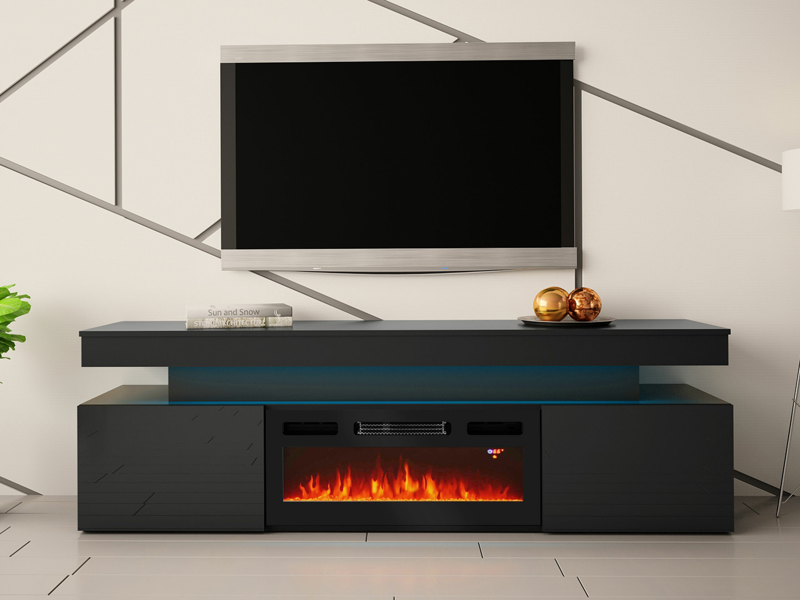 TV stand Monfero 104 (Black + Glossy black)