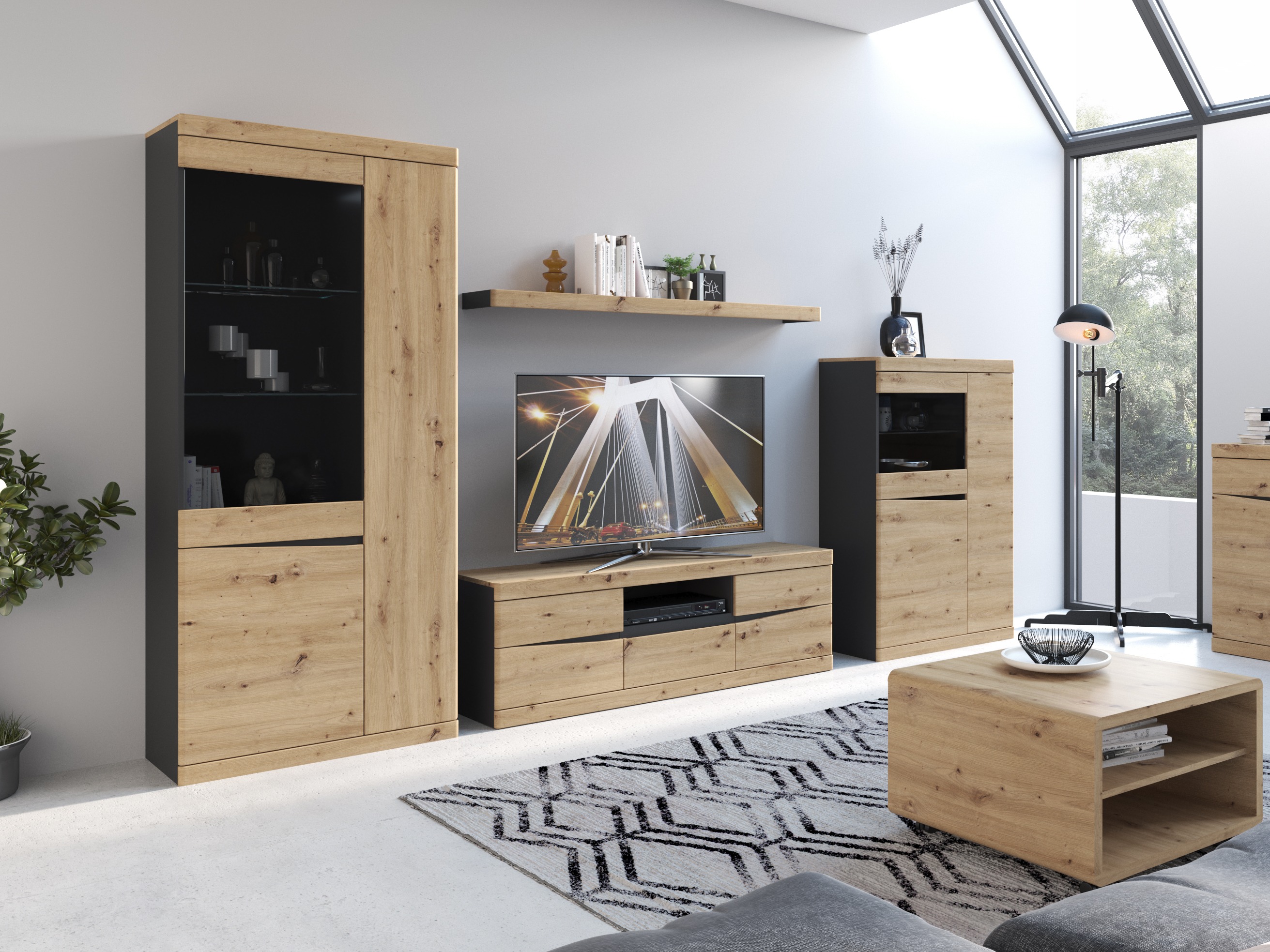 Bookcase Venlori 128 (Anthracite + Artisan oak)