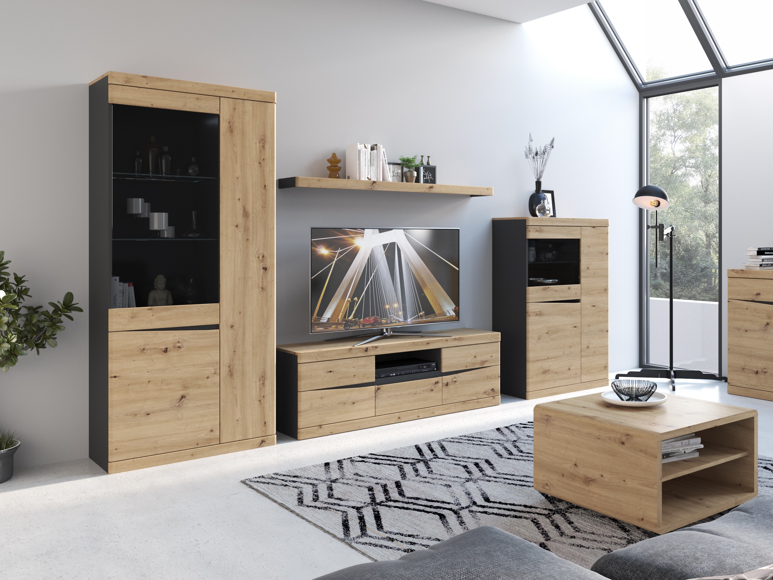 Bookcase Venlori 129 (Anthracite + Artisan oak)