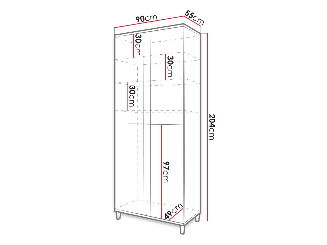 Wardrobe Florem (White + Glossy white + Light wood)